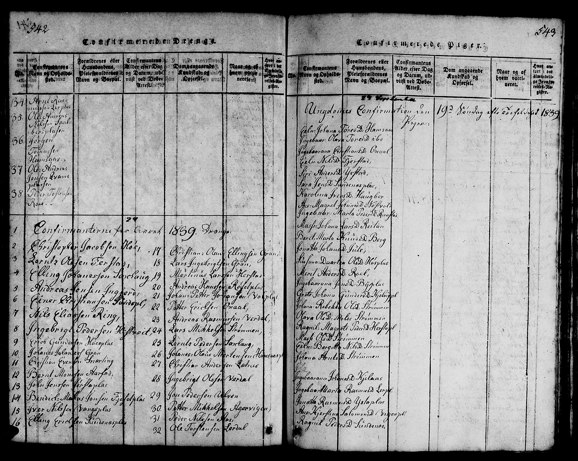 Ministerialprotokoller, klokkerbøker og fødselsregistre - Nord-Trøndelag, SAT/A-1458/730/L0298: Parish register (copy) no. 730C01, 1816-1849, p. 542-543
