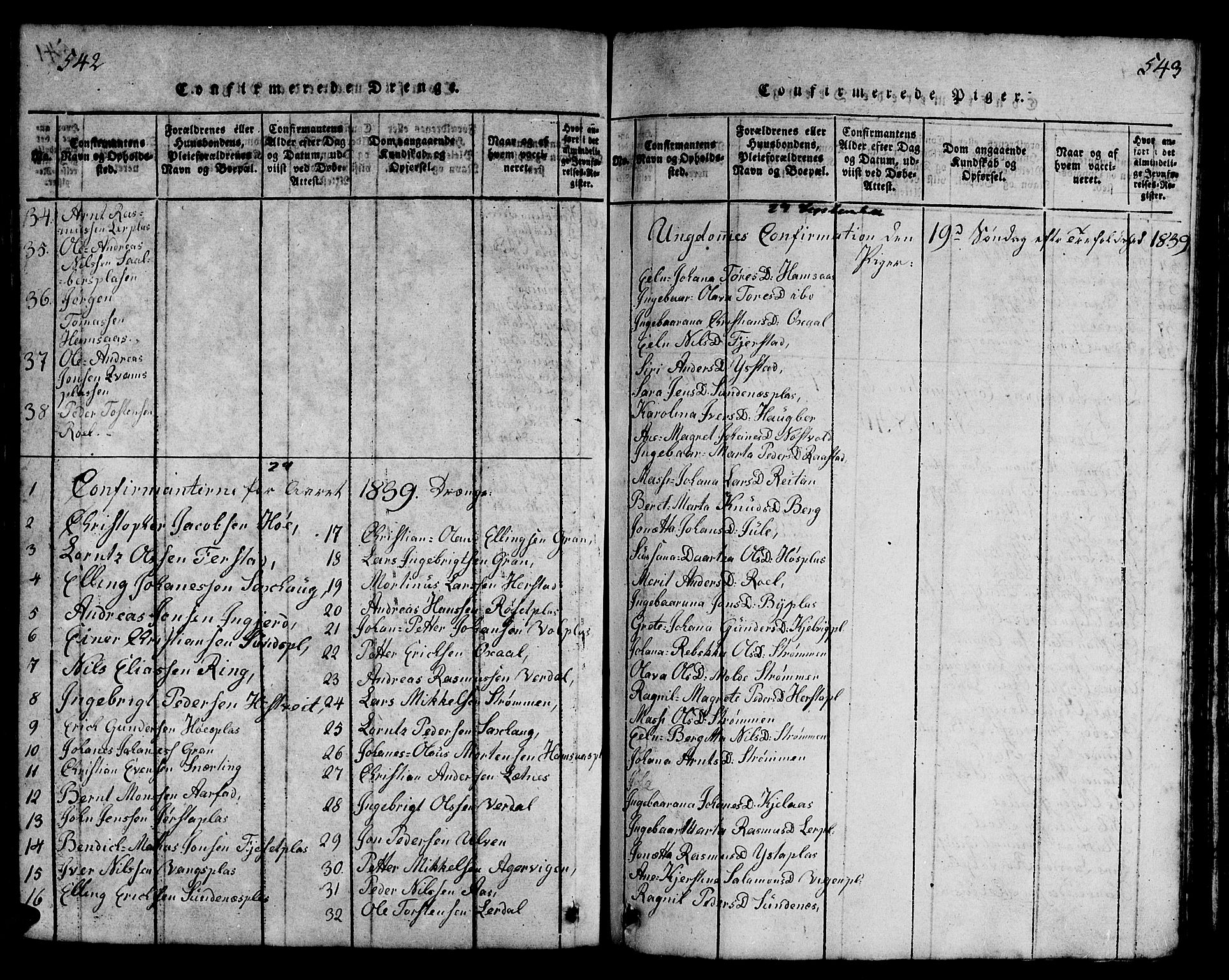 Ministerialprotokoller, klokkerbøker og fødselsregistre - Nord-Trøndelag, AV/SAT-A-1458/730/L0298: Parish register (copy) no. 730C01, 1816-1849, p. 542-543