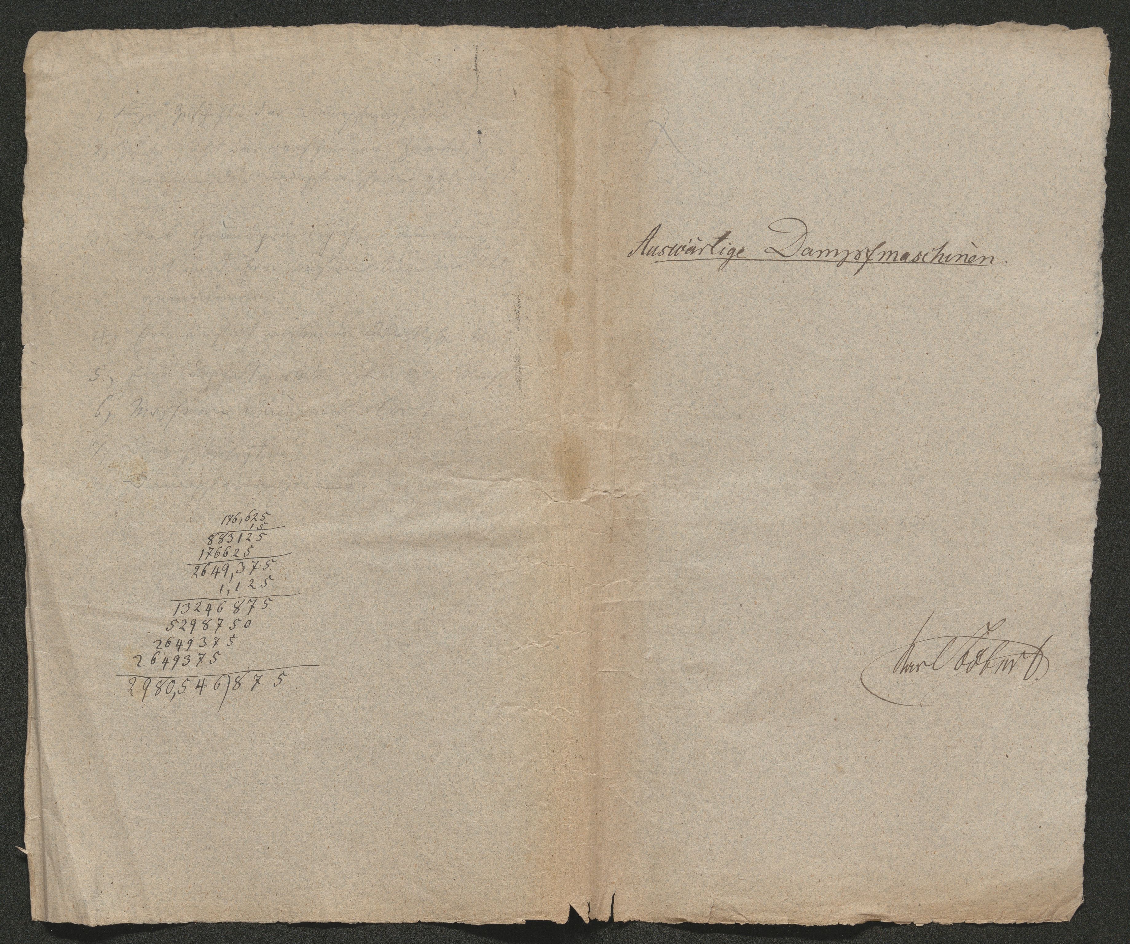 Kongsberg Sølvverk 1623-1816, AV/SAKO-EA-3135/002/F/Fd/L0004/0004: Manuskripter - Bøberts samling / Karl Fr. Böbert: Specialen Notigen über Dampfmaschinen. 1826., 1826