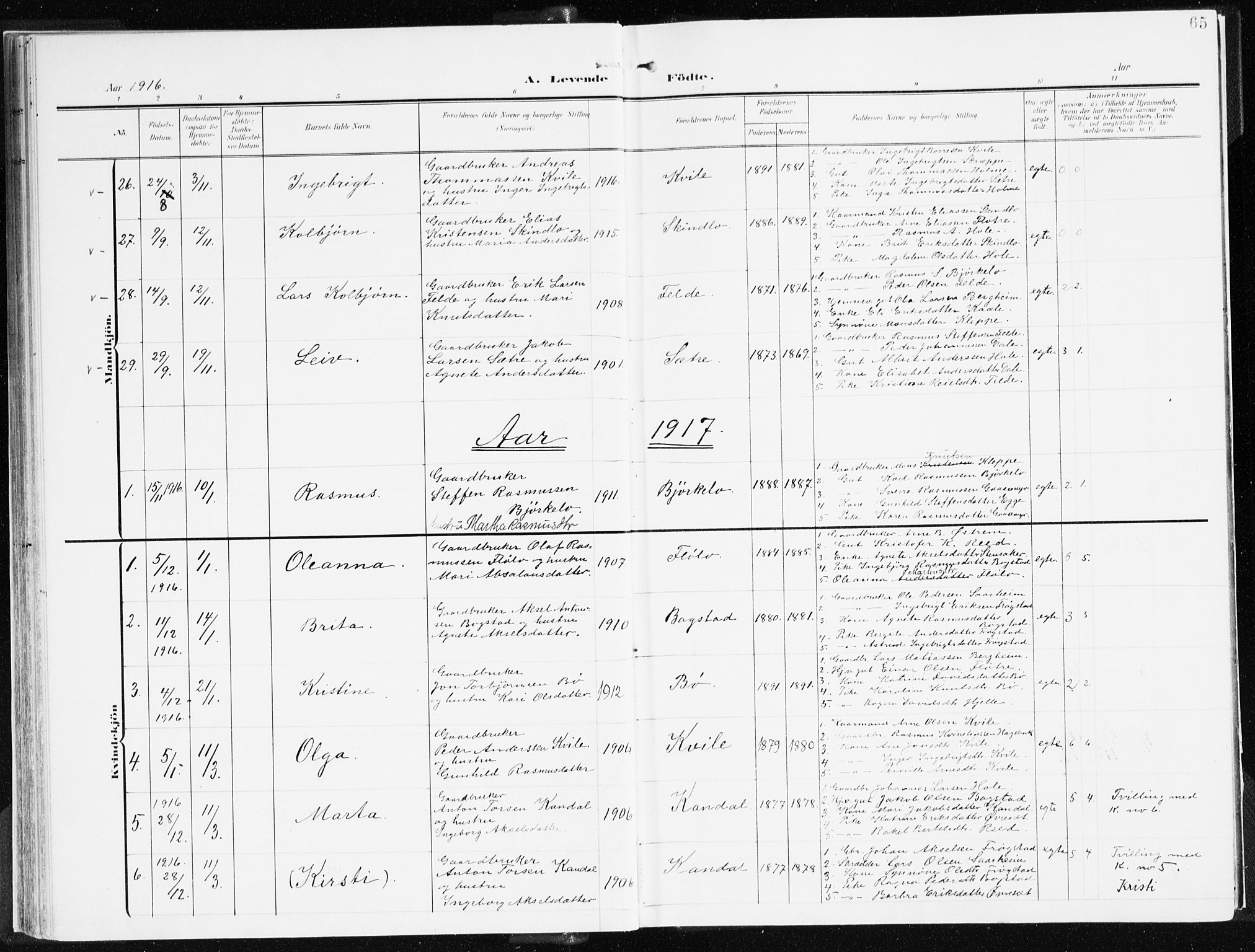 Gloppen sokneprestembete, AV/SAB-A-80101/H/Haa/Haac/L0003: Parish register (official) no. C 3, 1904-1921, p. 65