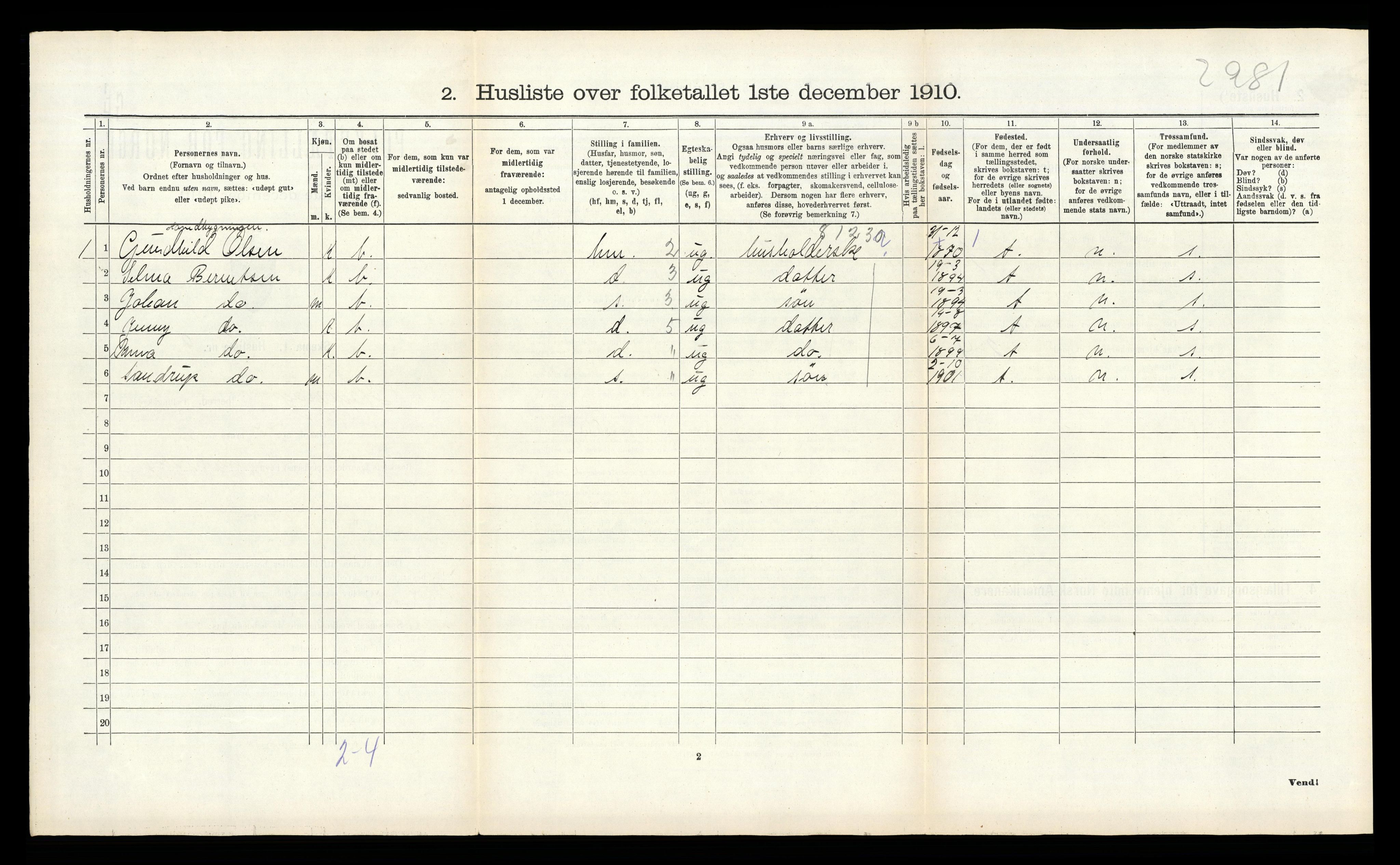 RA, 1910 census for Hamarøy, 1910, p. 849