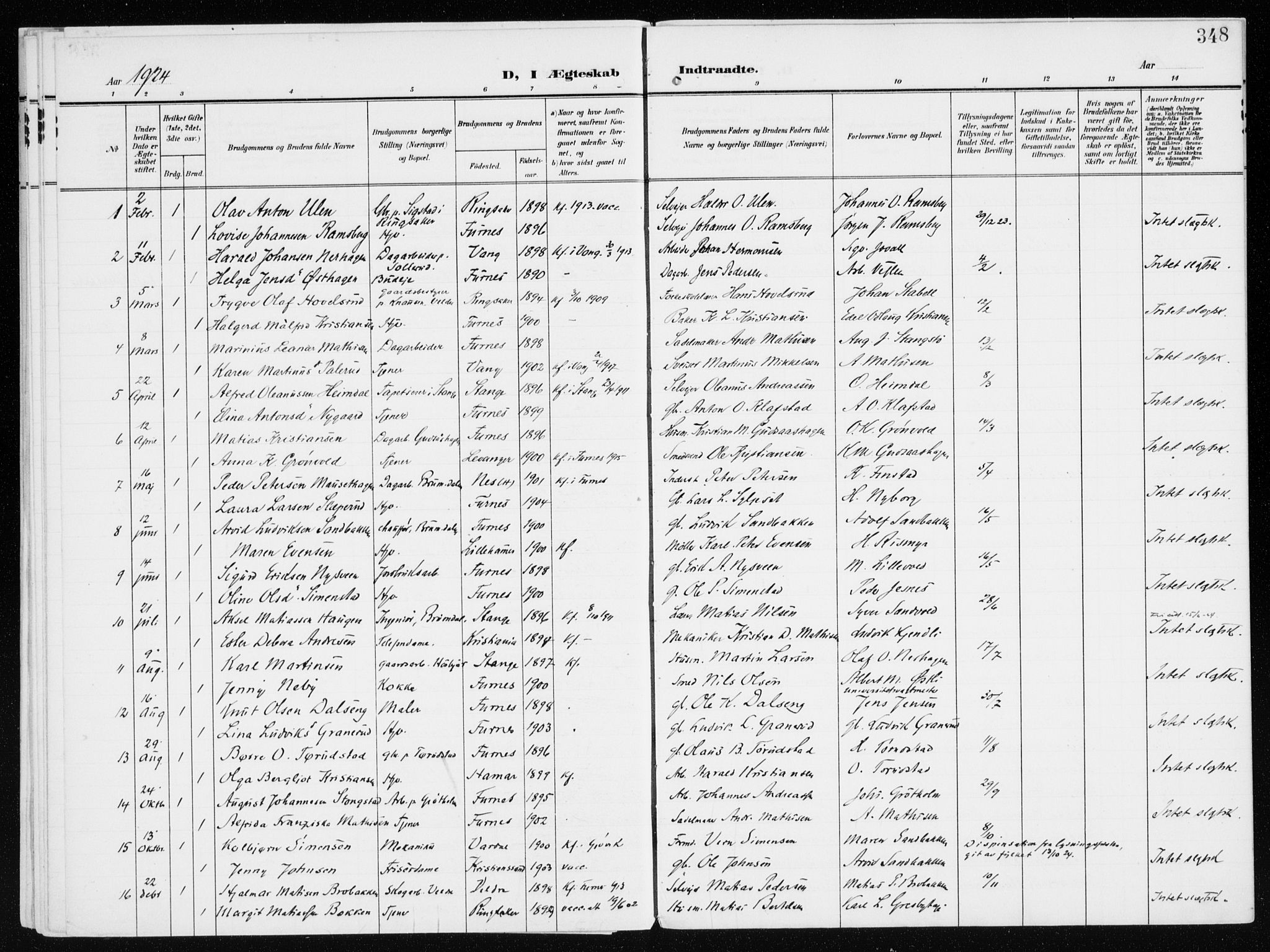 Furnes prestekontor, SAH/PREST-012/K/Ka/L0001: Parish register (official) no. 1, 1907-1935, p. 348