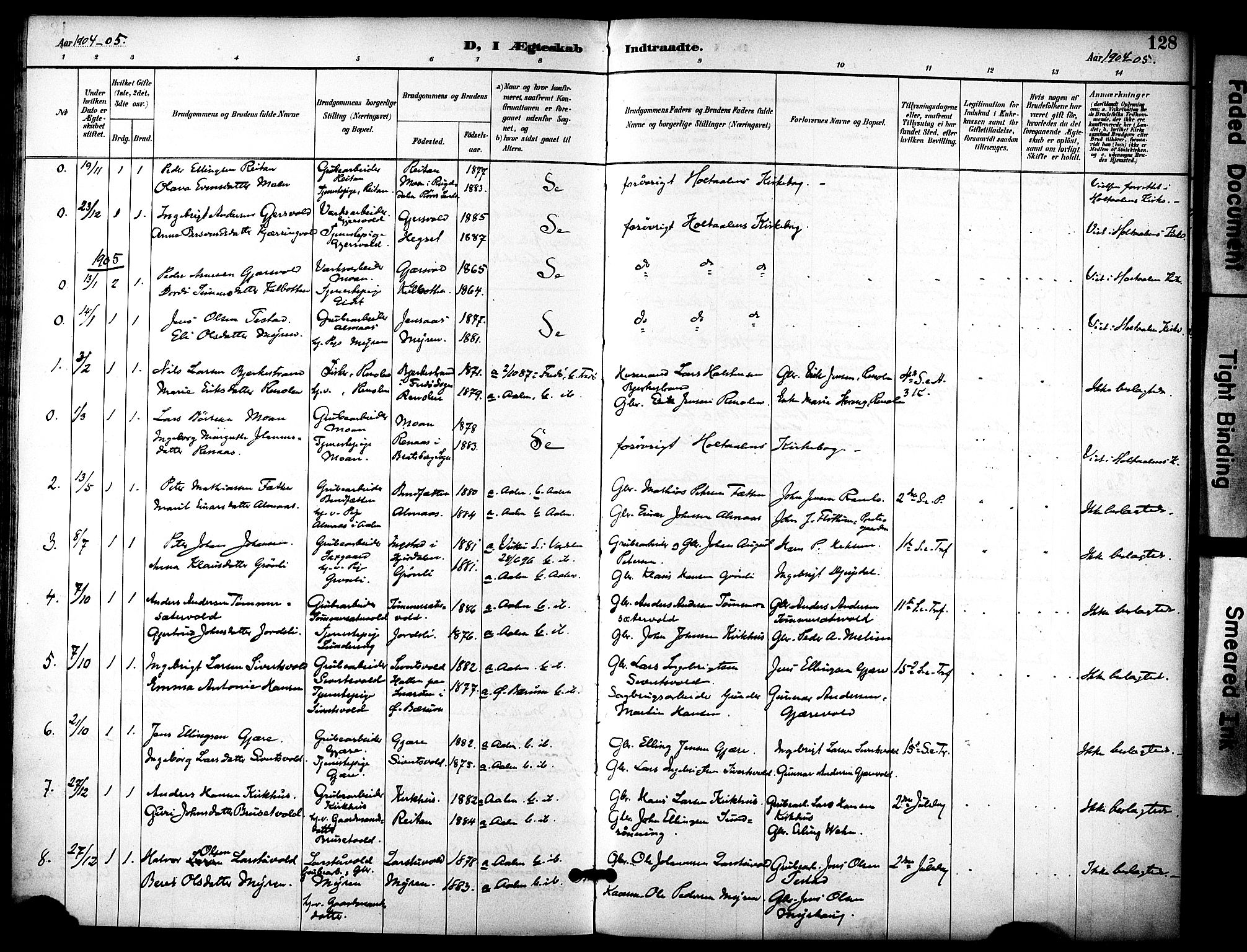 Ministerialprotokoller, klokkerbøker og fødselsregistre - Sør-Trøndelag, SAT/A-1456/686/L0984: Parish register (official) no. 686A02, 1891-1906, p. 128