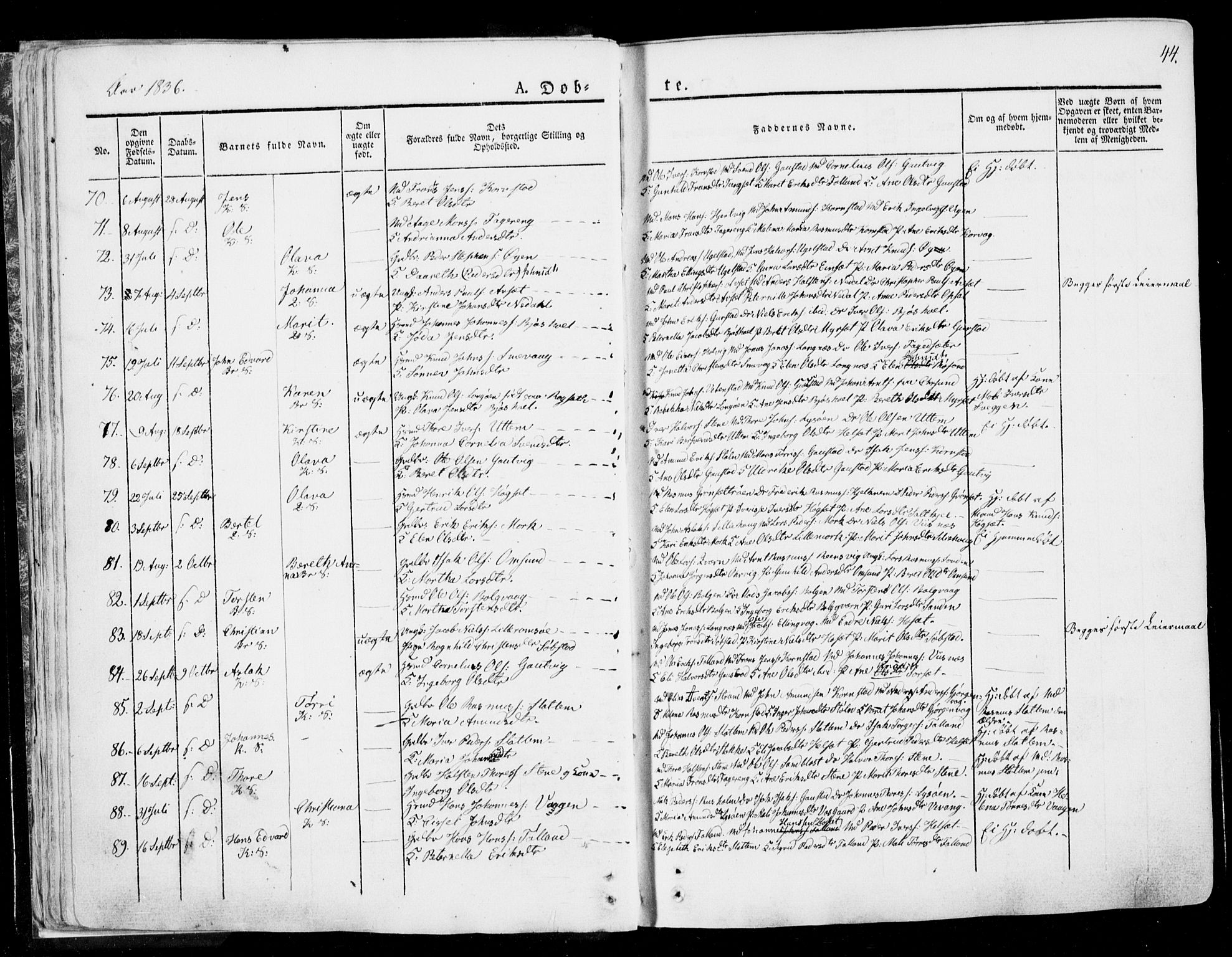 Ministerialprotokoller, klokkerbøker og fødselsregistre - Møre og Romsdal, AV/SAT-A-1454/568/L0803: Parish register (official) no. 568A10, 1830-1853, p. 44