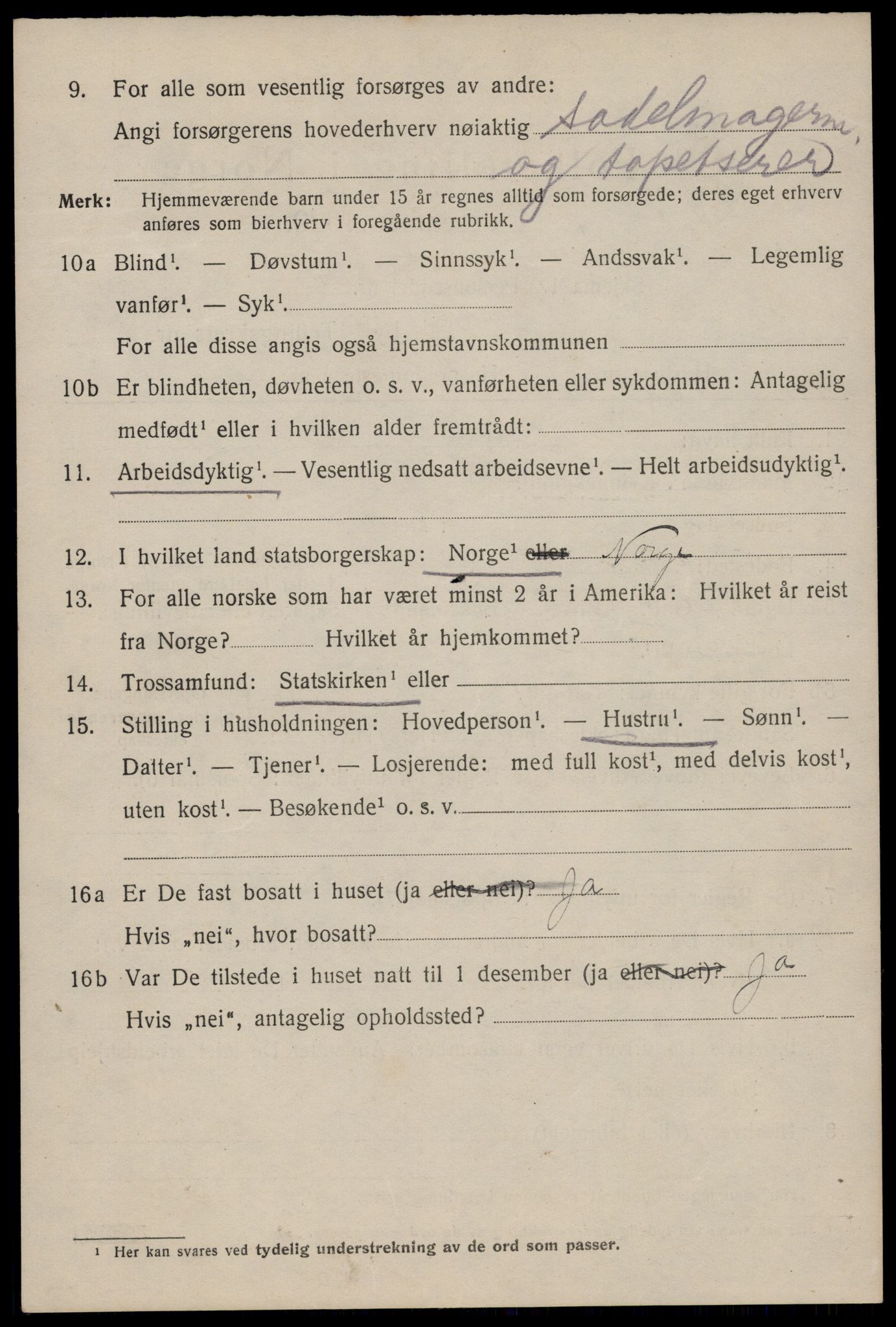 SAST, 1920 census for Stavanger, 1920, p. 110309