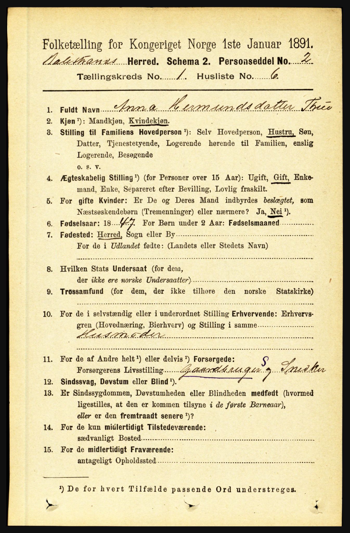 RA, 1891 census for 1418 Balestrand, 1891, p. 93