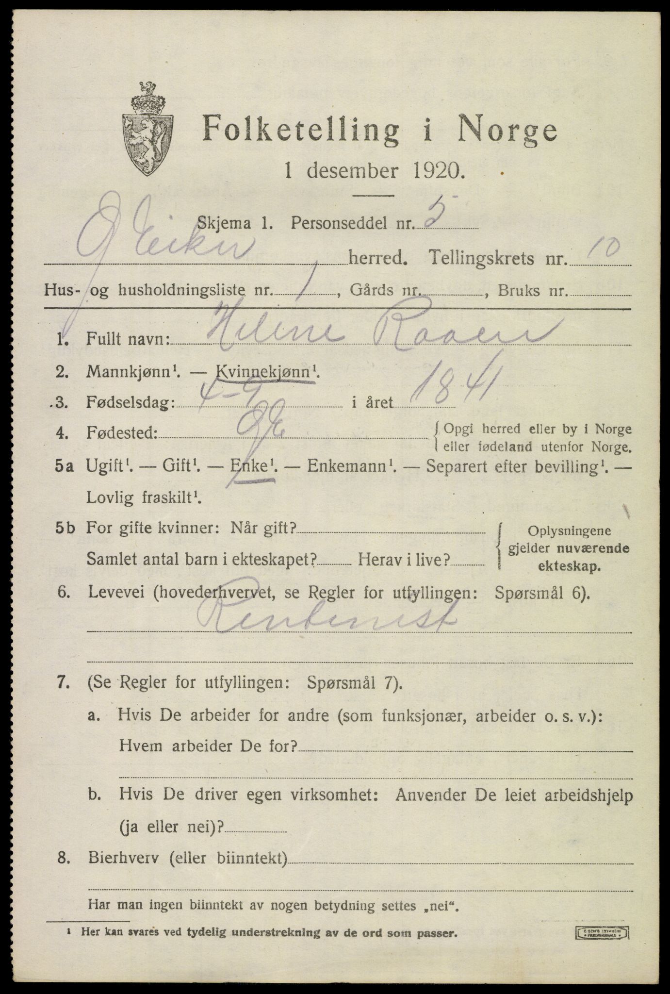 SAKO, 1920 census for Øvre Eiker, 1920, p. 16368