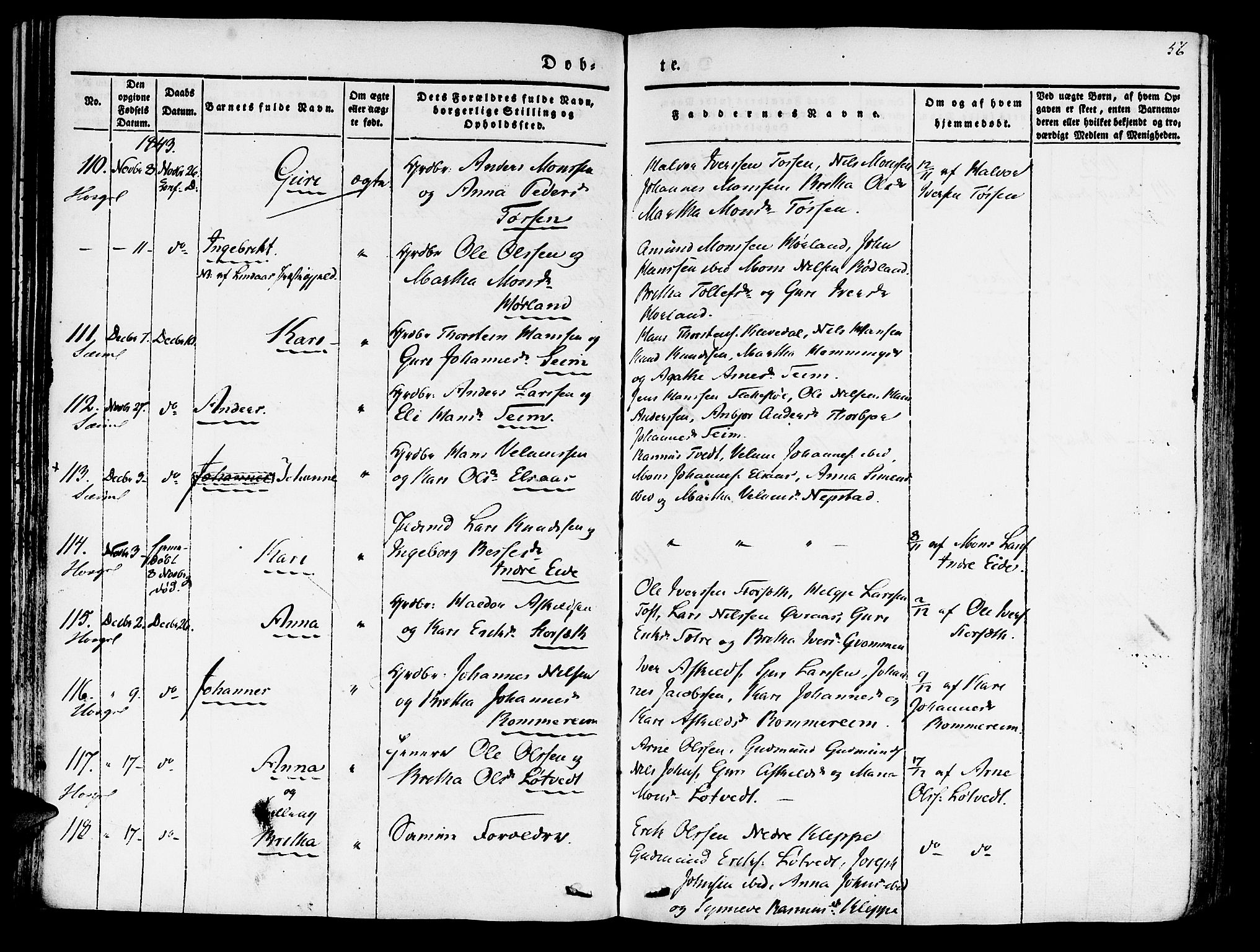 Hosanger sokneprestembete, AV/SAB-A-75801/H/Haa: Parish register (official) no. A 7, 1835-1848, p. 56