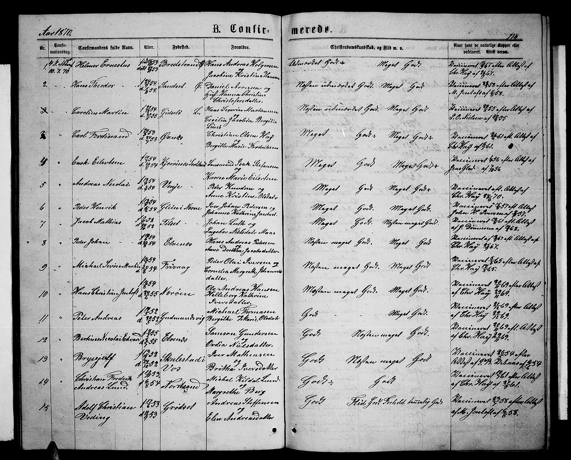 Ministerialprotokoller, klokkerbøker og fødselsregistre - Nordland, SAT/A-1459/893/L1348: Parish register (copy) no. 893C03, 1867-1877, p. 114
