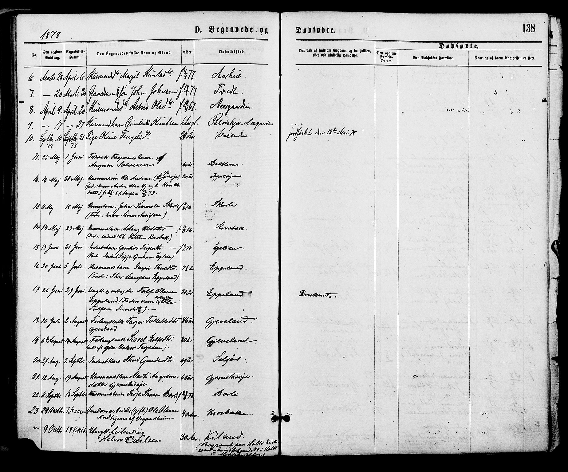 Åmli sokneprestkontor, SAK/1111-0050/F/Fa/Fac/L0009: Parish register (official) no. A 9 /1, 1869-1884, p. 138