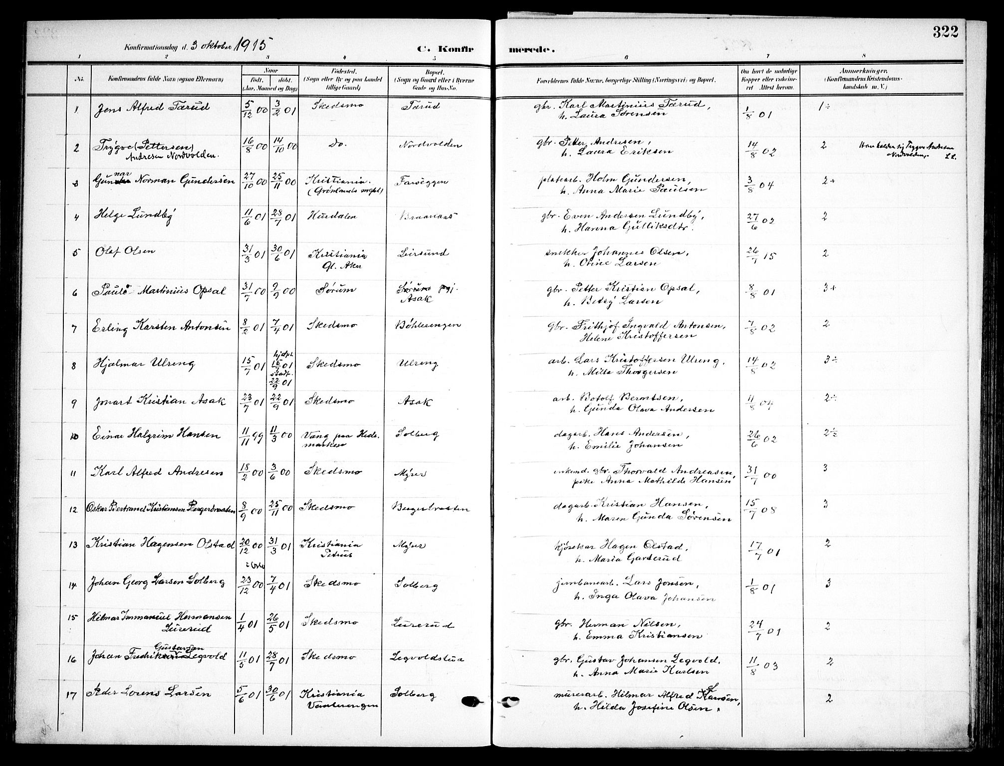 Skedsmo prestekontor Kirkebøker, AV/SAO-A-10033a/F/Fa/L0015: Parish register (official) no. I 15, 1902-1917, p. 322