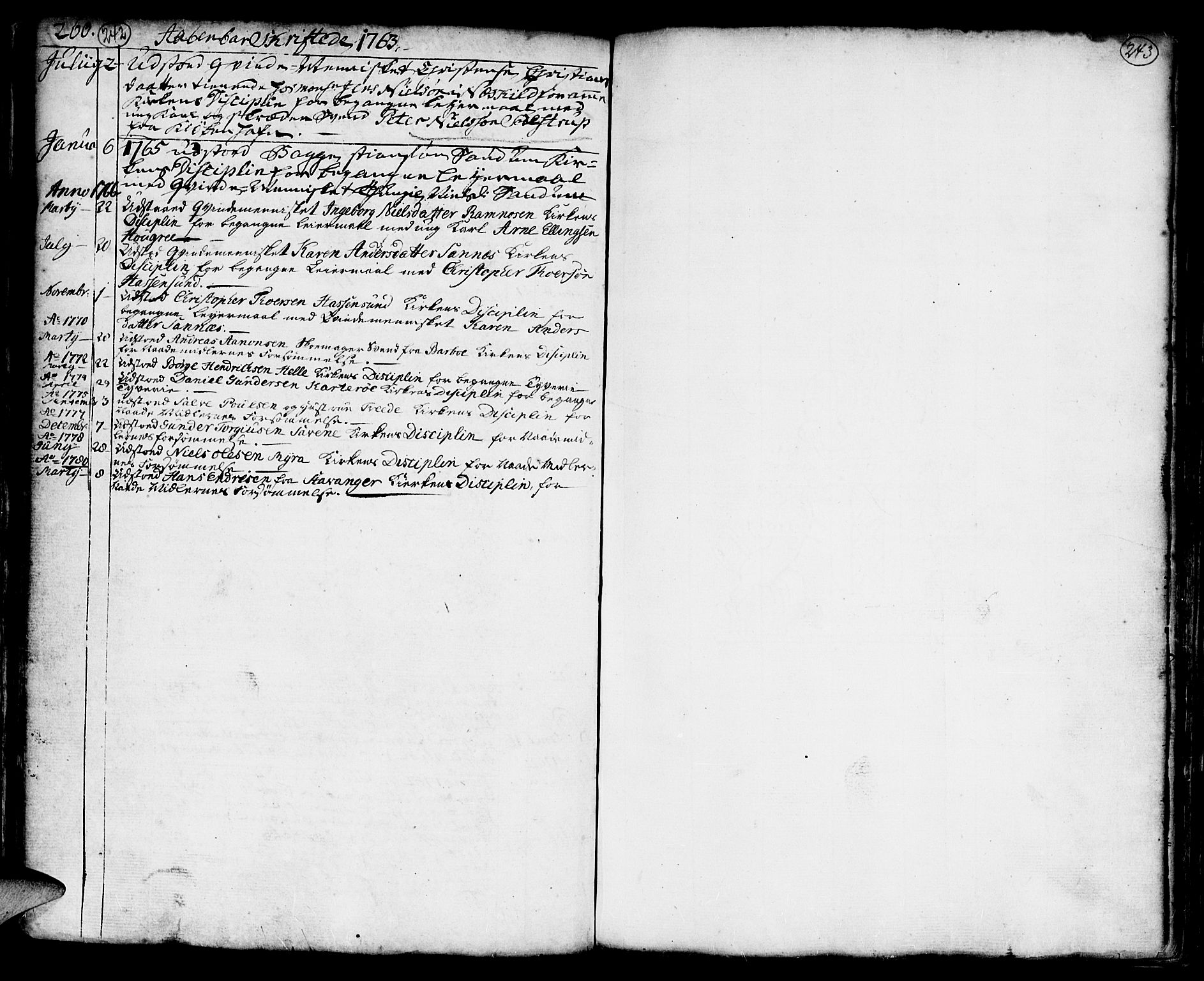 Austre Moland sokneprestkontor, SAK/1111-0001/F/Fa/Faa/L0002: Parish register (official) no. A 2, 1747-1808, p. 242-243