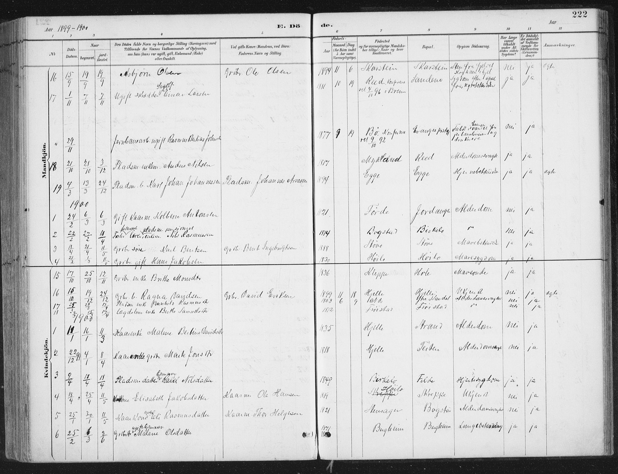 Gloppen sokneprestembete, SAB/A-80101/H/Haa/Haac/L0002: Parish register (official) no. C  2, 1887-1904, p. 222