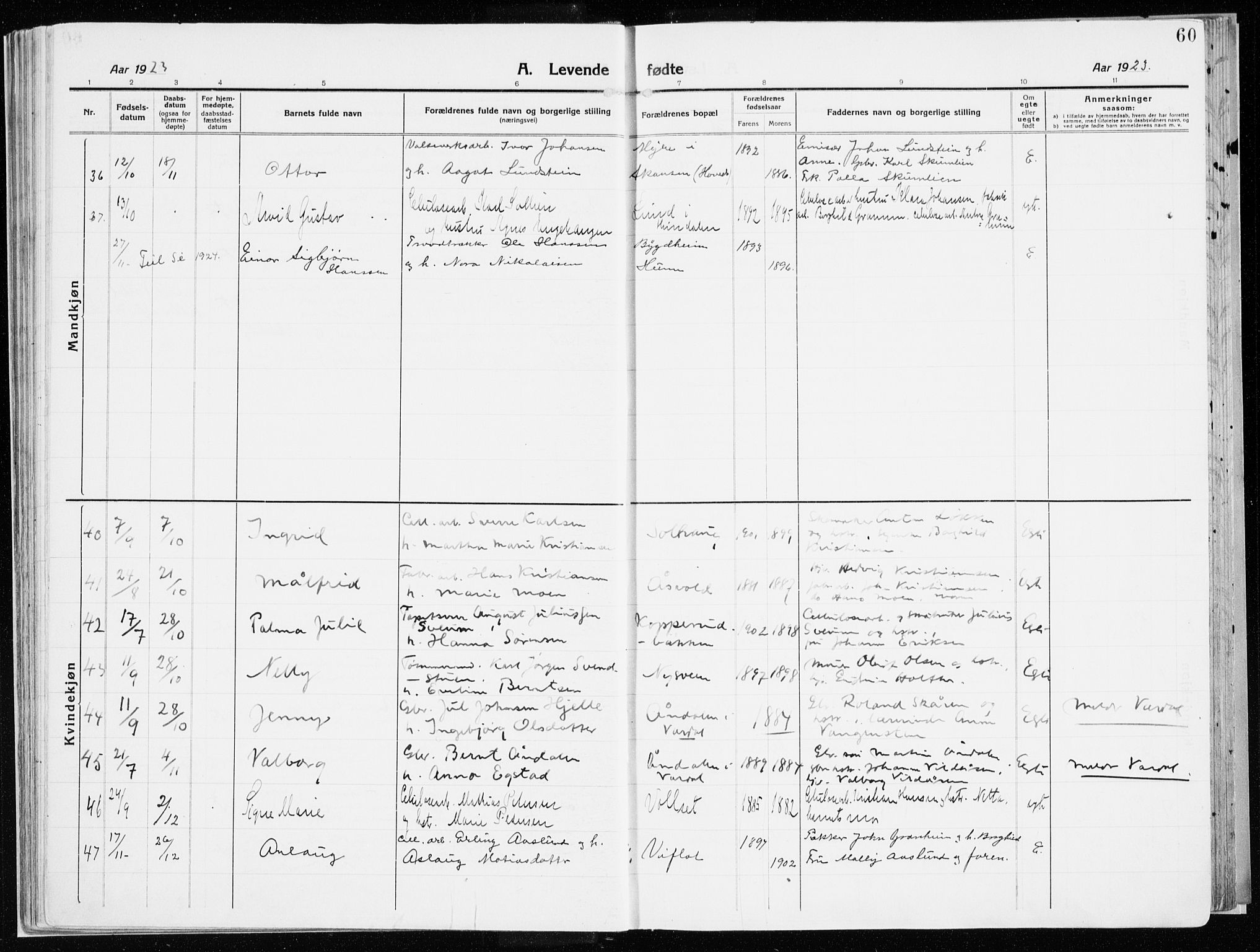 Vardal prestekontor, SAH/PREST-100/H/Ha/Haa/L0017: Parish register (official) no. 17, 1915-1929, p. 60