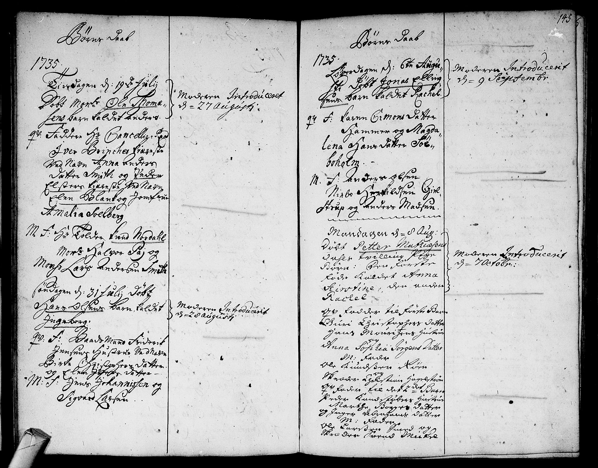 Strømsø kirkebøker, AV/SAKO-A-246/F/Fa/L0005: Parish register (official) no. I 5, 1734-1739, p. 145