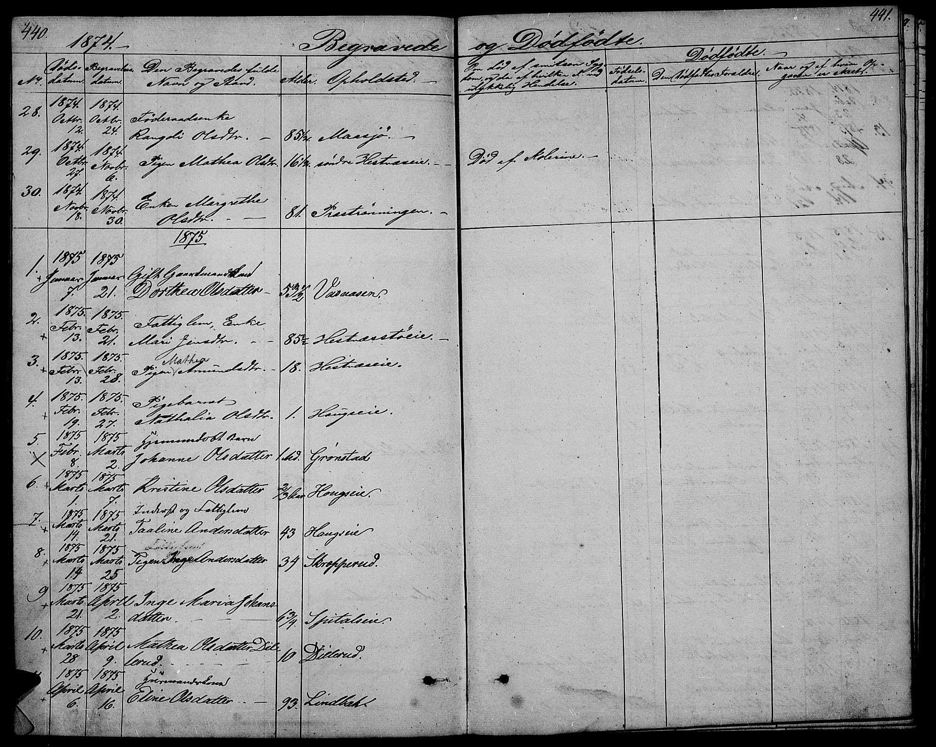 Stange prestekontor, SAH/PREST-002/L/L0005: Parish register (copy) no. 5, 1861-1881, p. 440-441