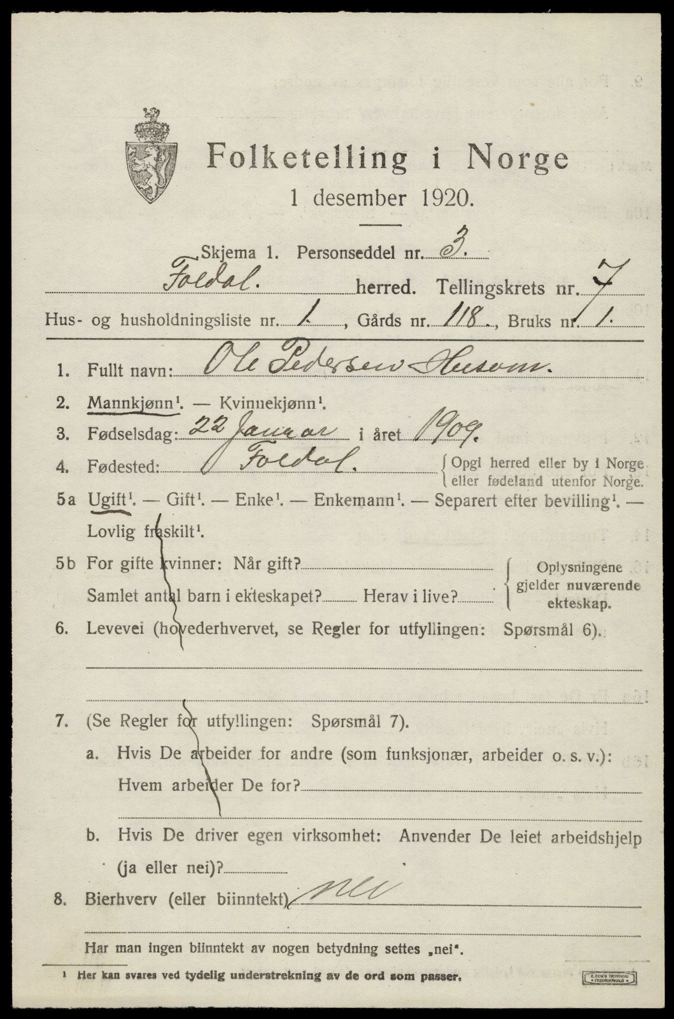 SAH, 1920 census for Folldal, 1920, p. 3921