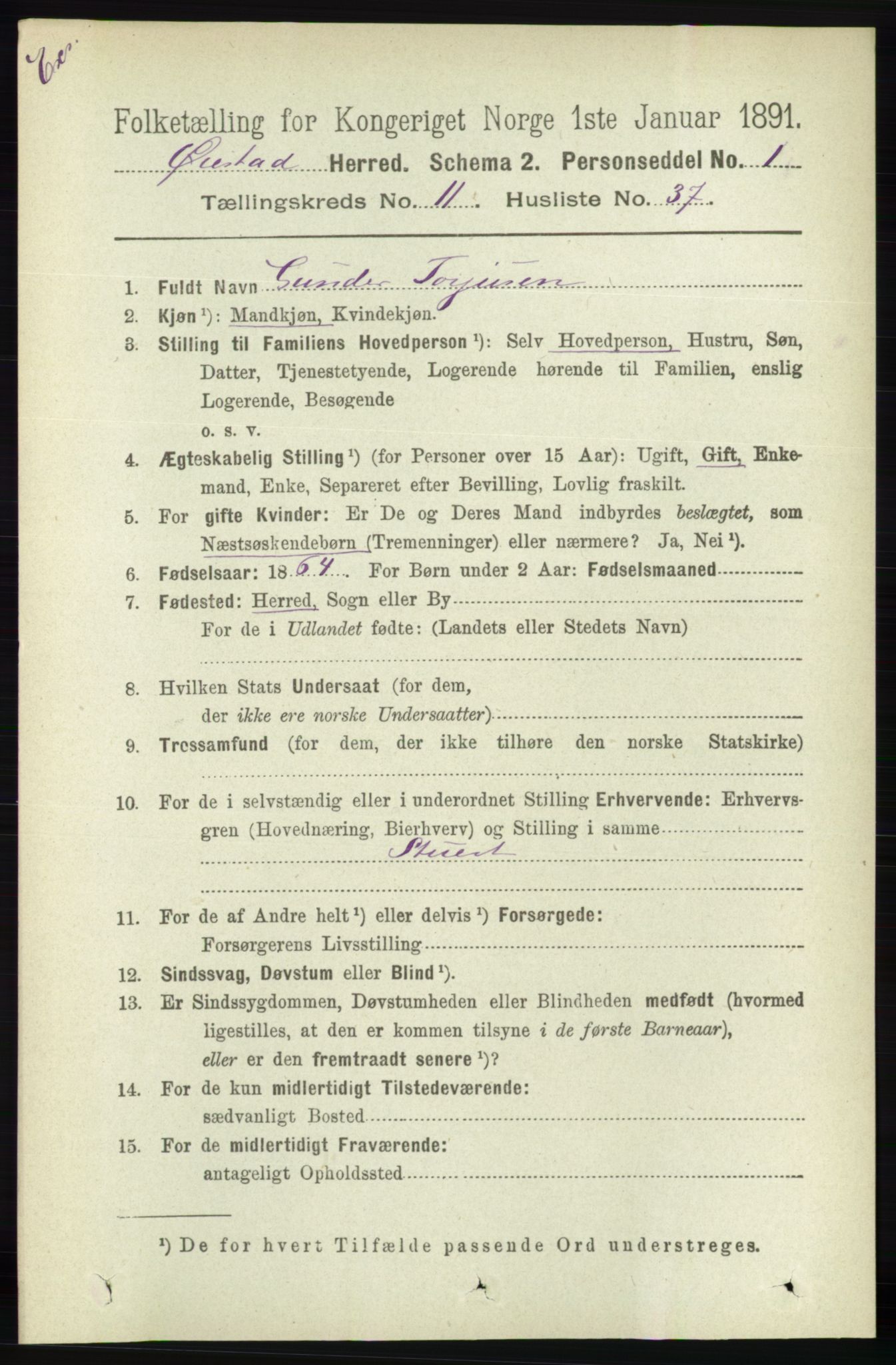 RA, Census 1891 for Nedenes amt: Gjenparter av personsedler for beslektede ektefeller, menn, 1891, p. 669