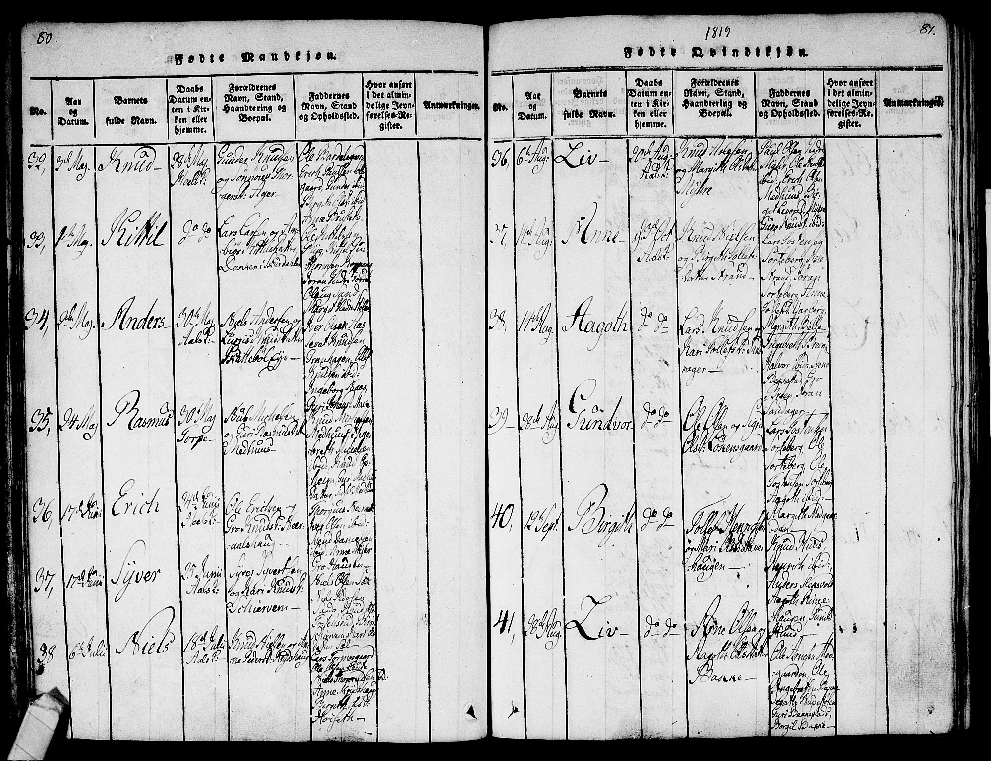 Ål kirkebøker, AV/SAKO-A-249/F/Fa/L0004: Parish register (official) no. I 4, 1815-1825, p. 80-81