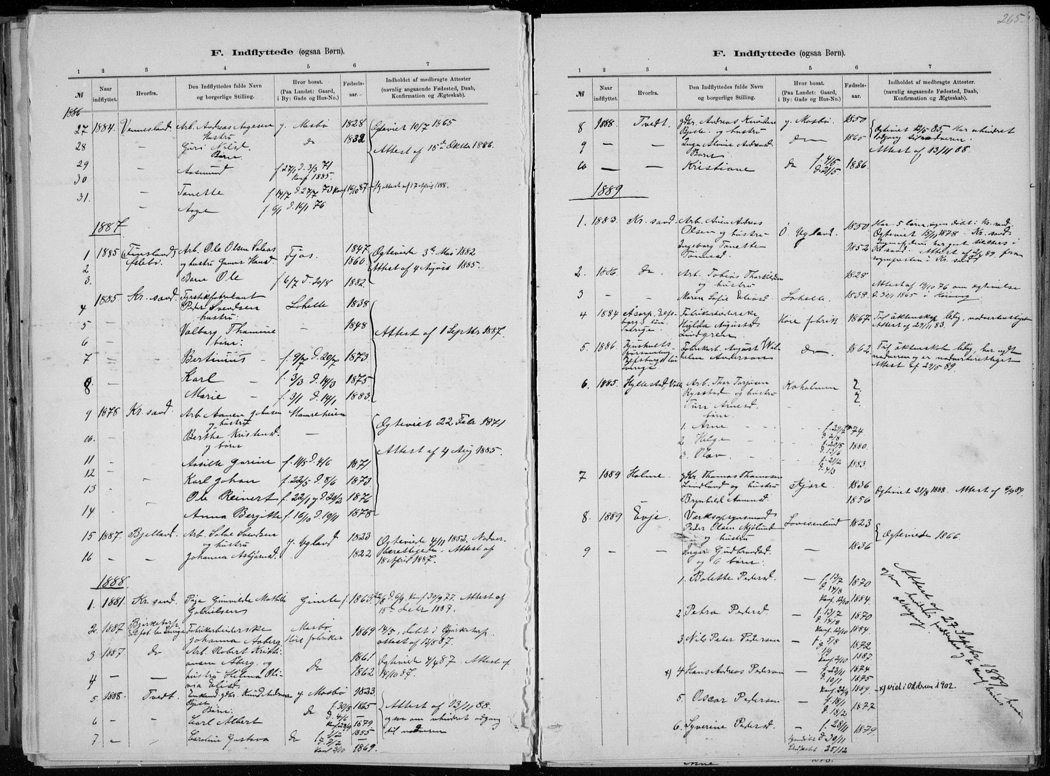 Oddernes sokneprestkontor, AV/SAK-1111-0033/F/Fa/Faa/L0009: Parish register (official) no. A 9, 1884-1896, p. 265