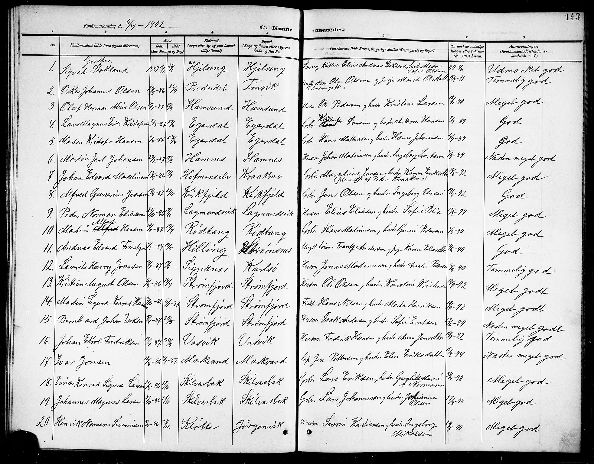 Ministerialprotokoller, klokkerbøker og fødselsregistre - Nordland, SAT/A-1459/859/L0860: Parish register (copy) no. 859C06, 1899-1909, p. 143