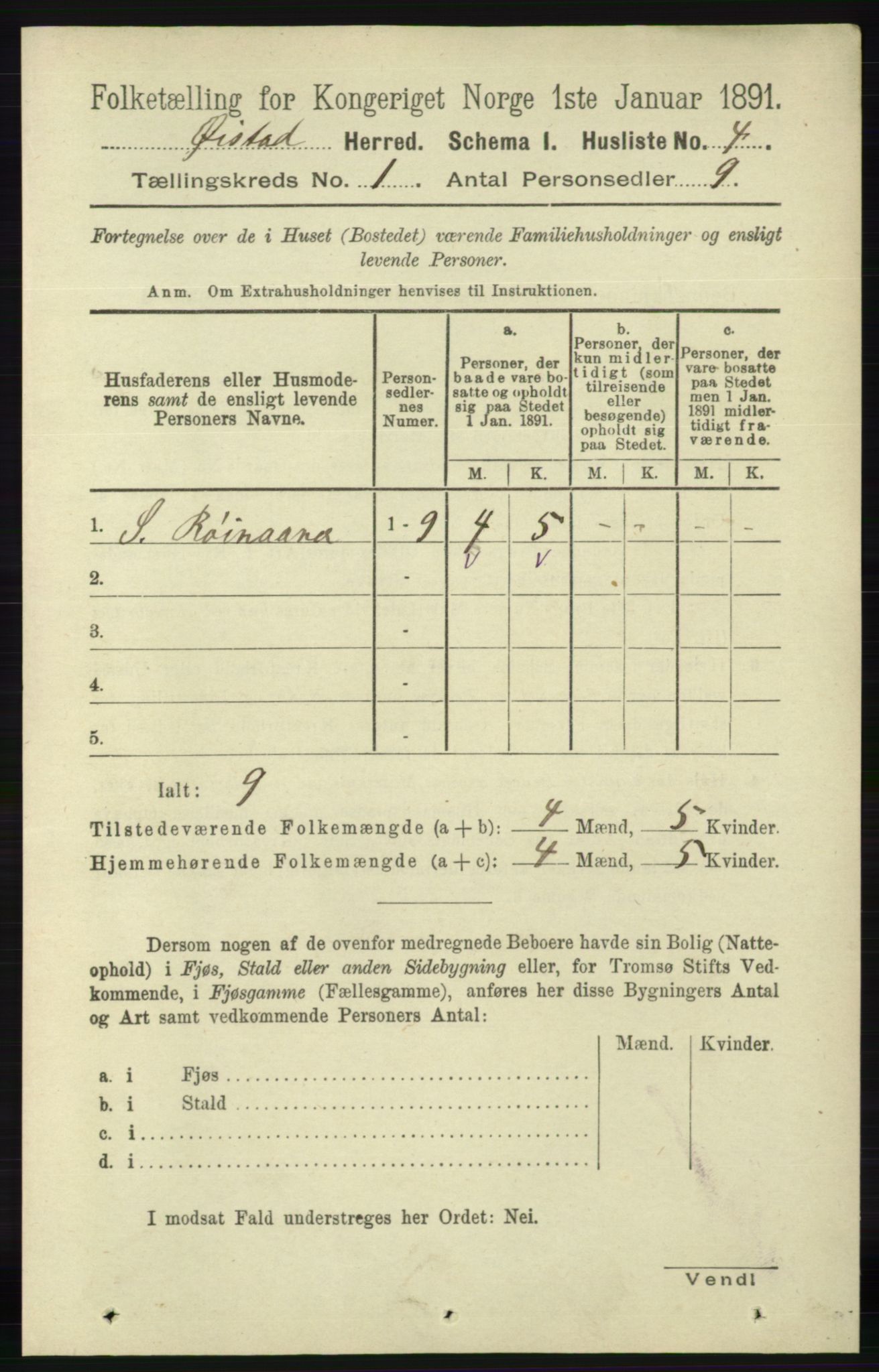 RA, 1891 census for 0920 Øyestad, 1891, p. 33