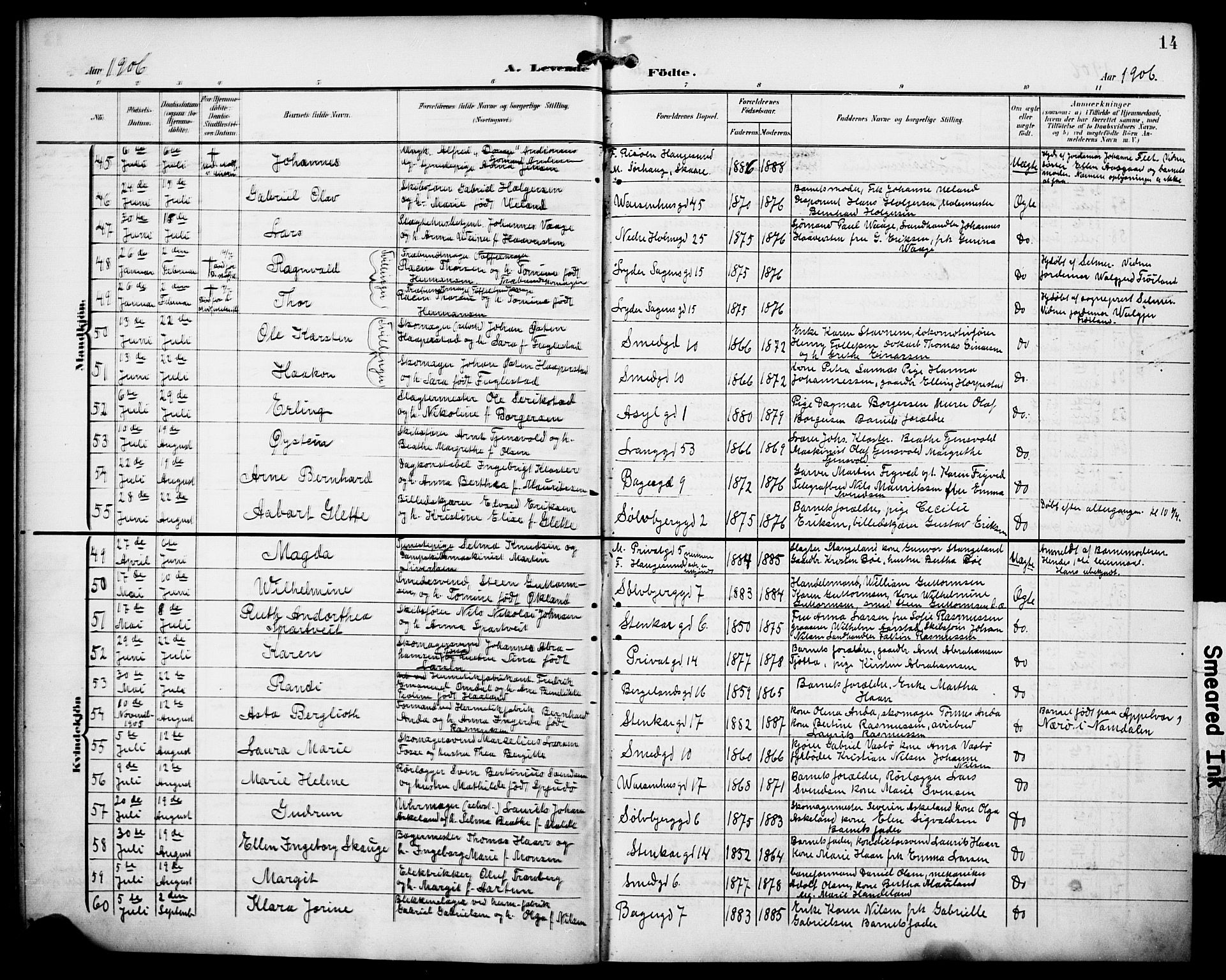 St. Petri sokneprestkontor, SAST/A-101813/001/30/30BB/L0010: Parish register (copy) no. B 10, 1905-1917, p. 14