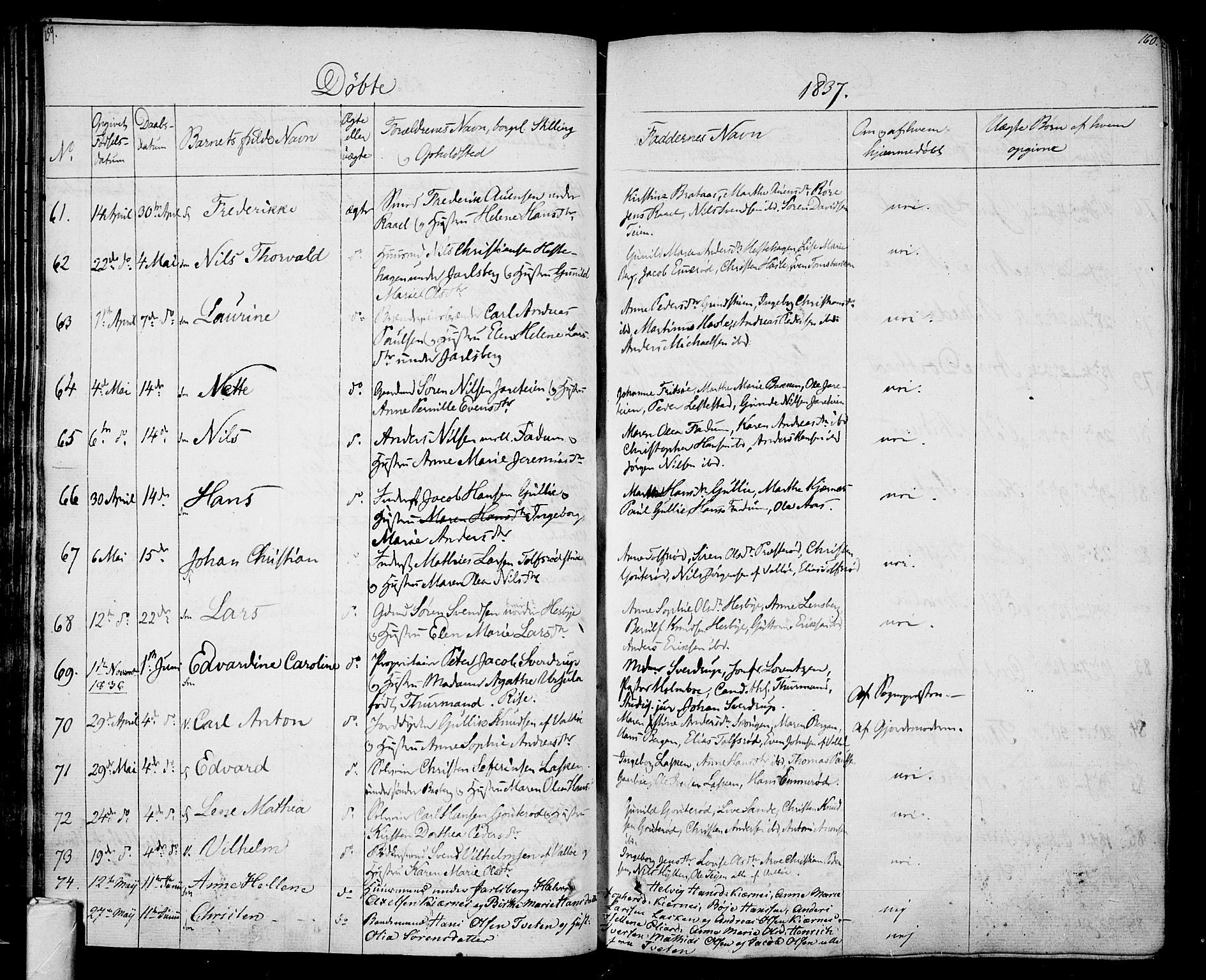 Sem kirkebøker, SAKO/A-5/F/Fa/L0005: Parish register (official) no. I 5, 1825-1842, p. 159-160