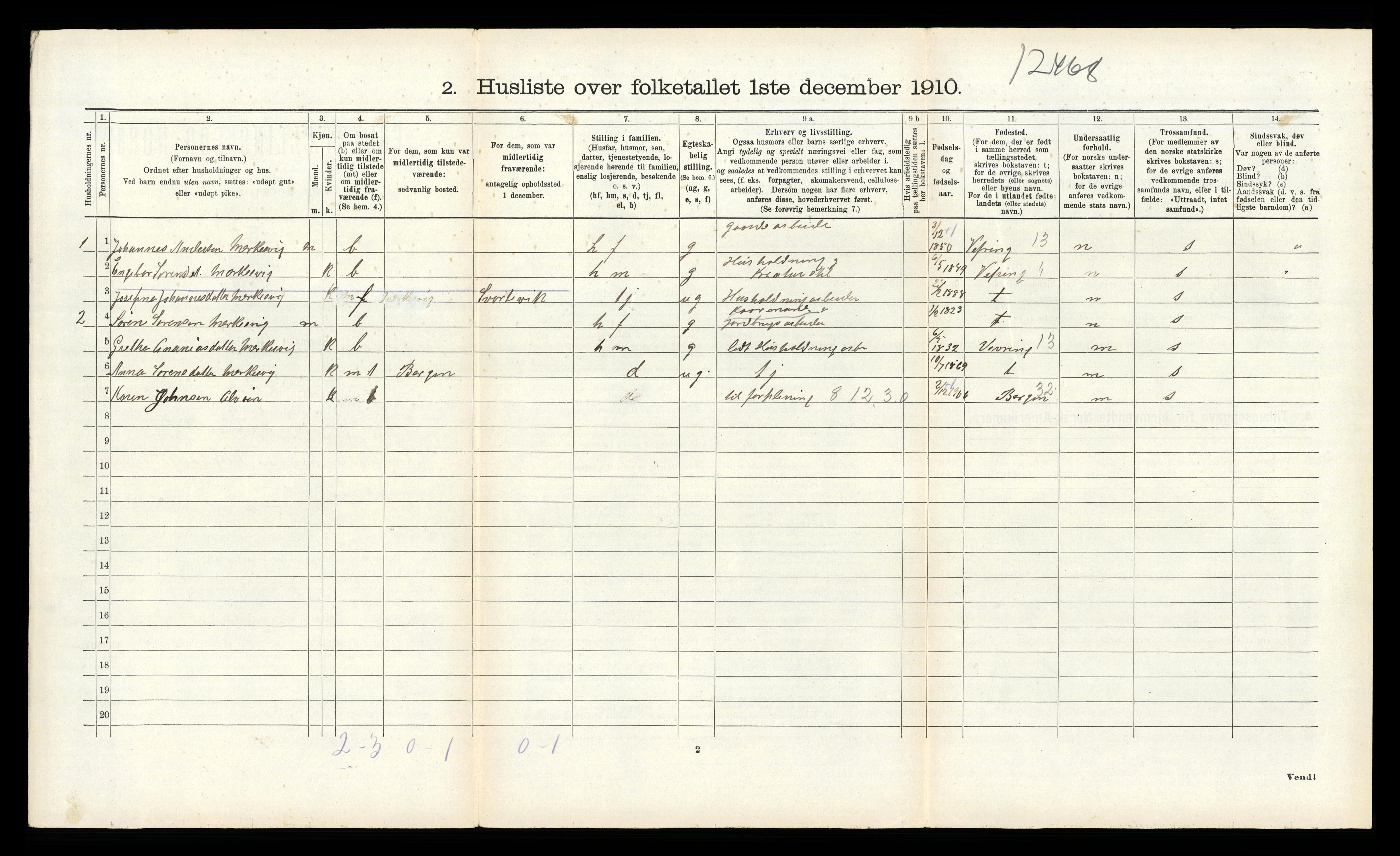 RA, 1910 census for Kinn, 1910, p. 1399