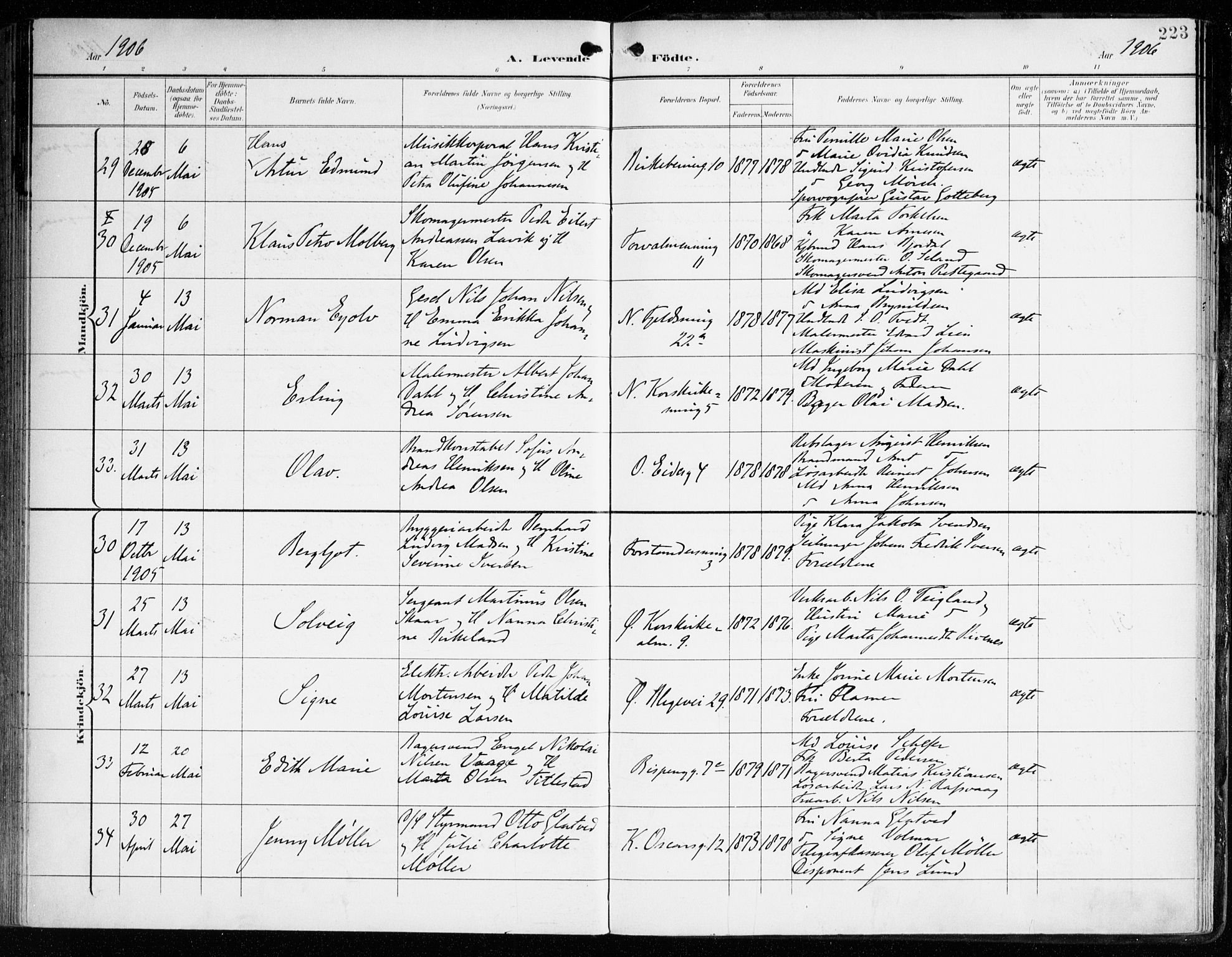 Korskirken sokneprestembete, AV/SAB-A-76101/H/Haa/L0023: Parish register (official) no. B 9, 1899-1908, p. 223