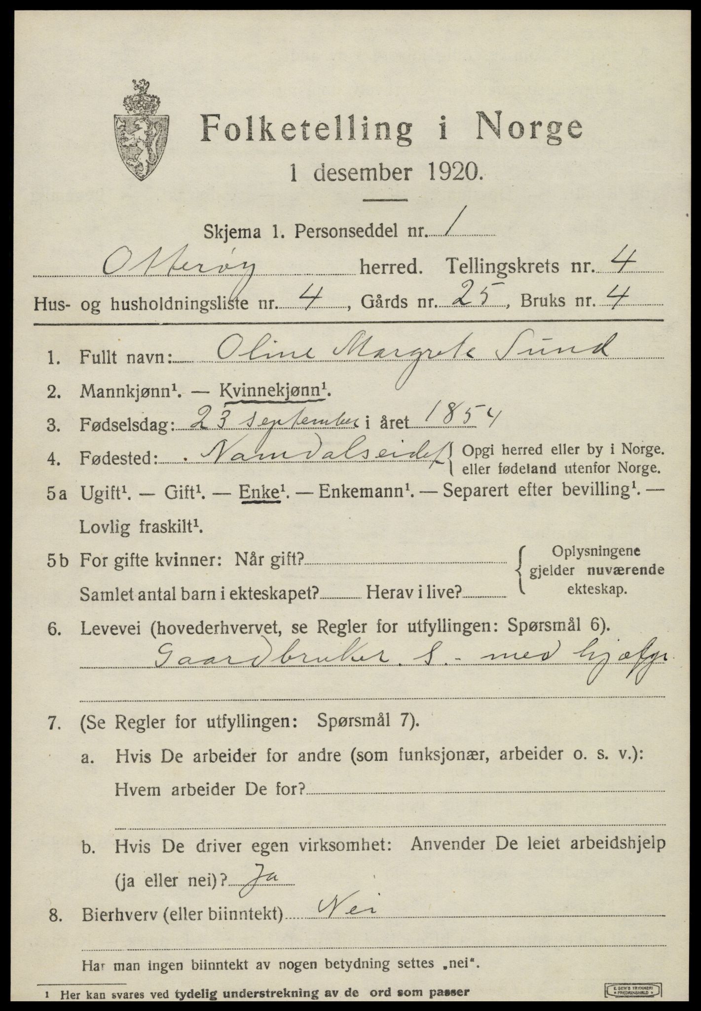 SAT, 1920 census for Otterøy, 1920, p. 1789