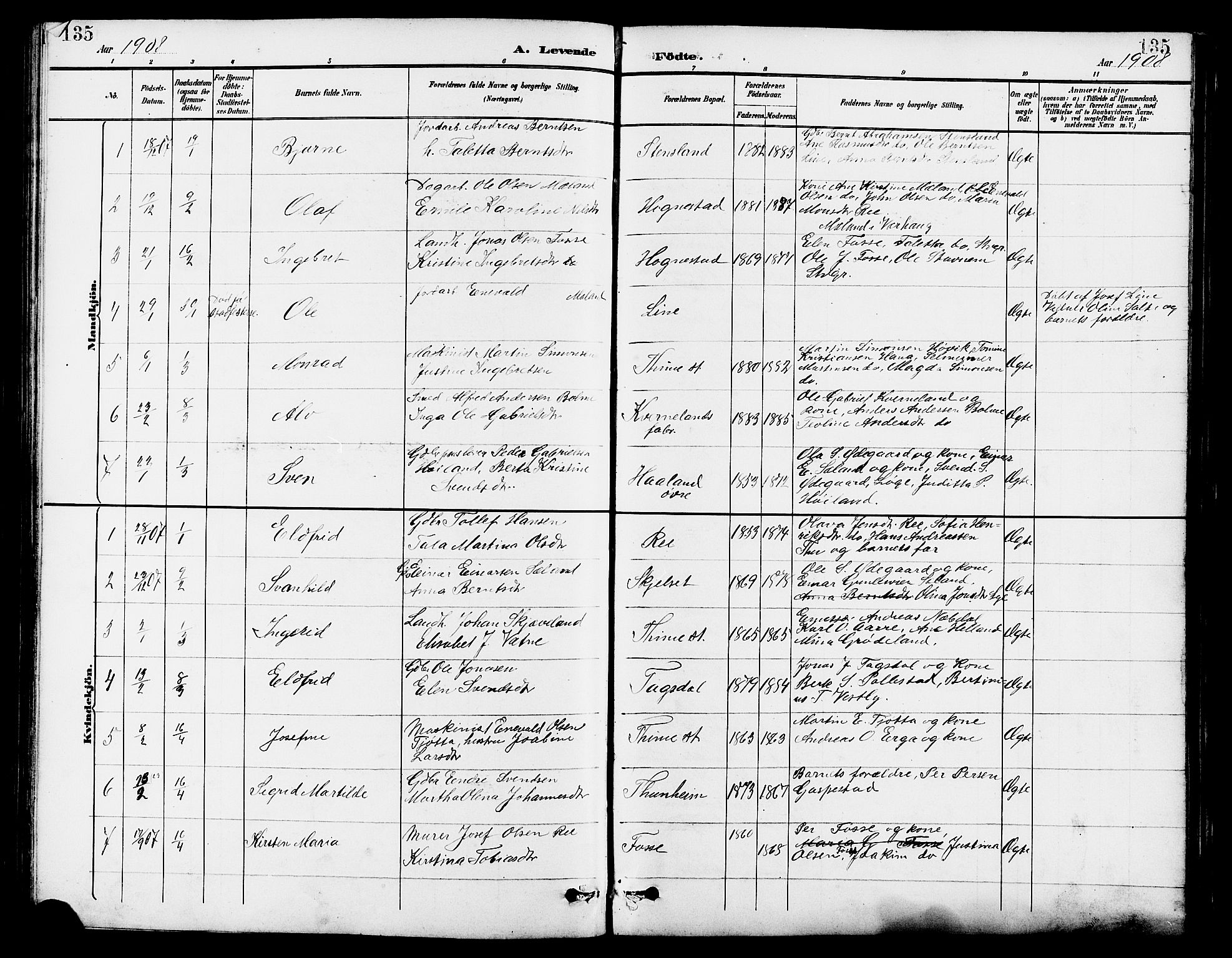 Lye sokneprestkontor, SAST/A-101794/001/30BB/L0007: Parish register (copy) no. B 8, 1889-1909, p. 135