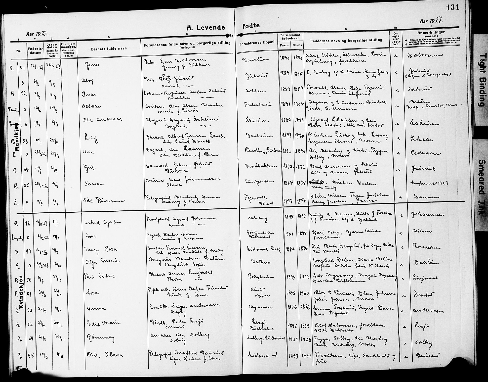 Eidsvoll prestekontor Kirkebøker, AV/SAO-A-10888/G/Ga/L0010: Parish register (copy) no. I 10, 1919-1929, p. 131