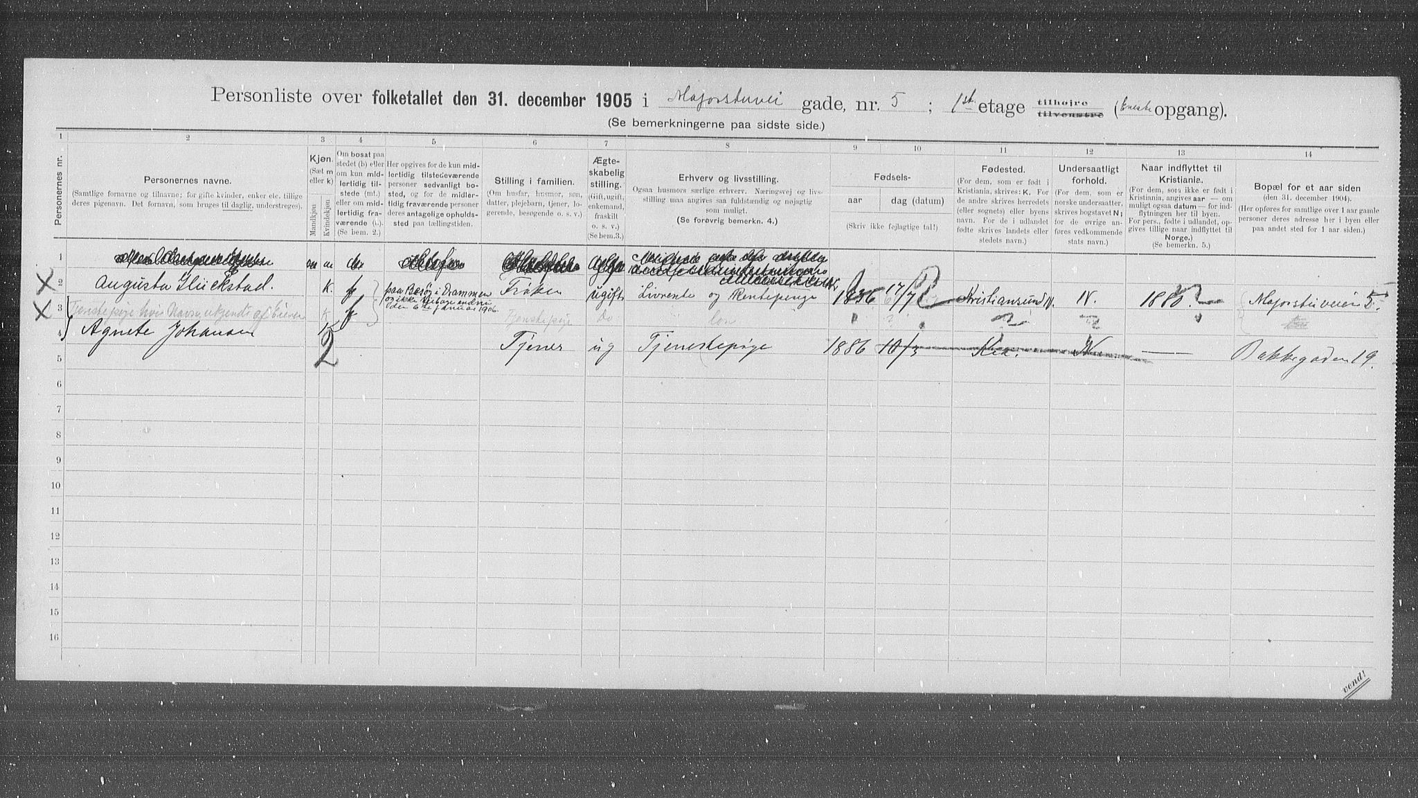 OBA, Municipal Census 1905 for Kristiania, 1905, p. 31273