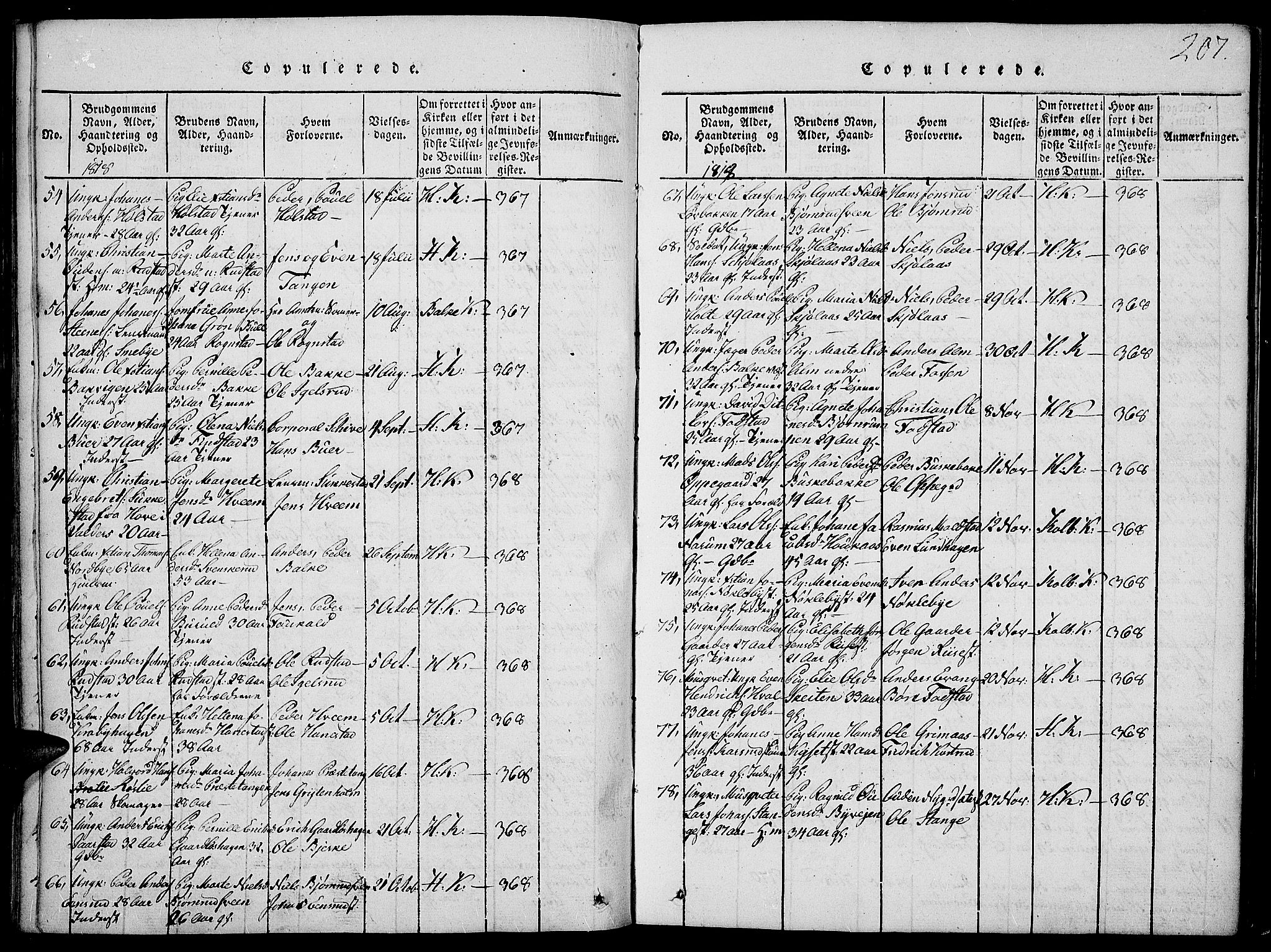 Toten prestekontor, SAH/PREST-102/H/Ha/Haa/L0009: Parish register (official) no. 9, 1814-1820, p. 207
