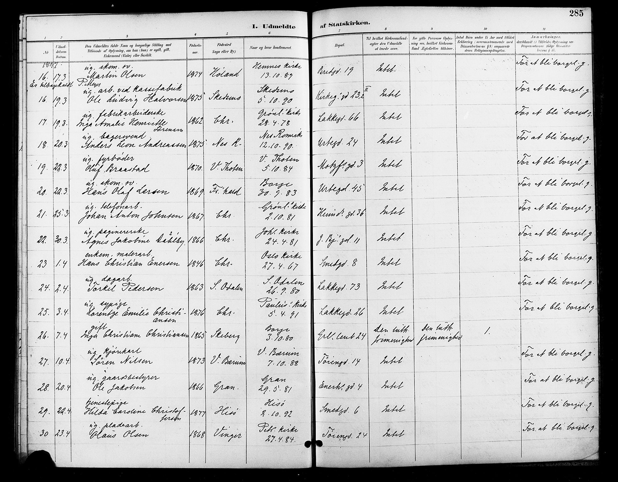 Grønland prestekontor Kirkebøker, AV/SAO-A-10848/F/Fa/L0011: Parish register (official) no. 11, 1892-1907, p. 285