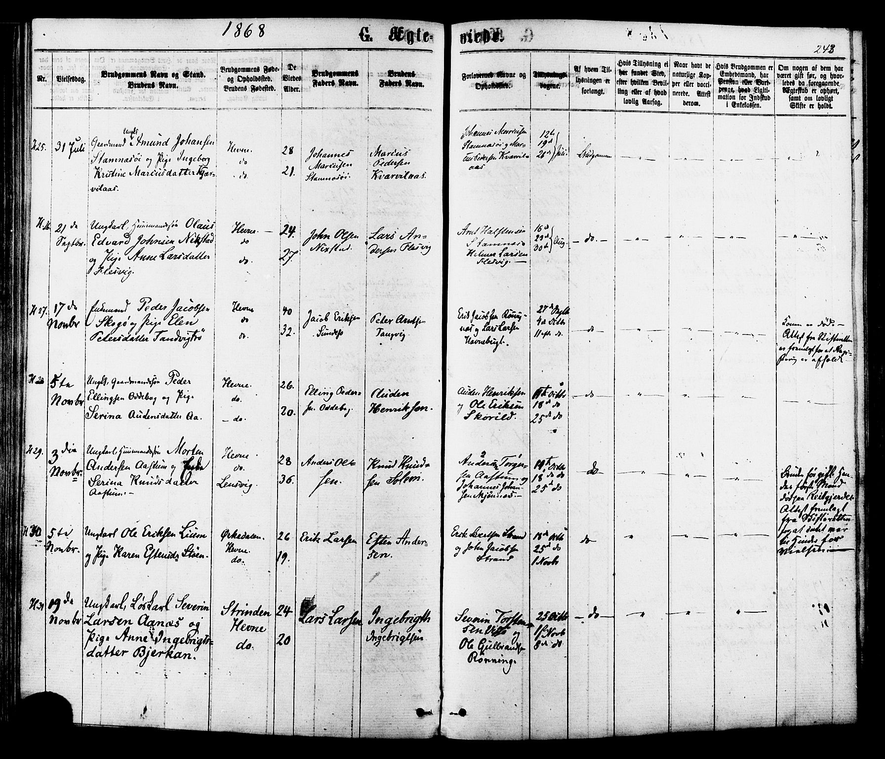 Ministerialprotokoller, klokkerbøker og fødselsregistre - Sør-Trøndelag, AV/SAT-A-1456/630/L0495: Parish register (official) no. 630A08, 1868-1878, p. 243