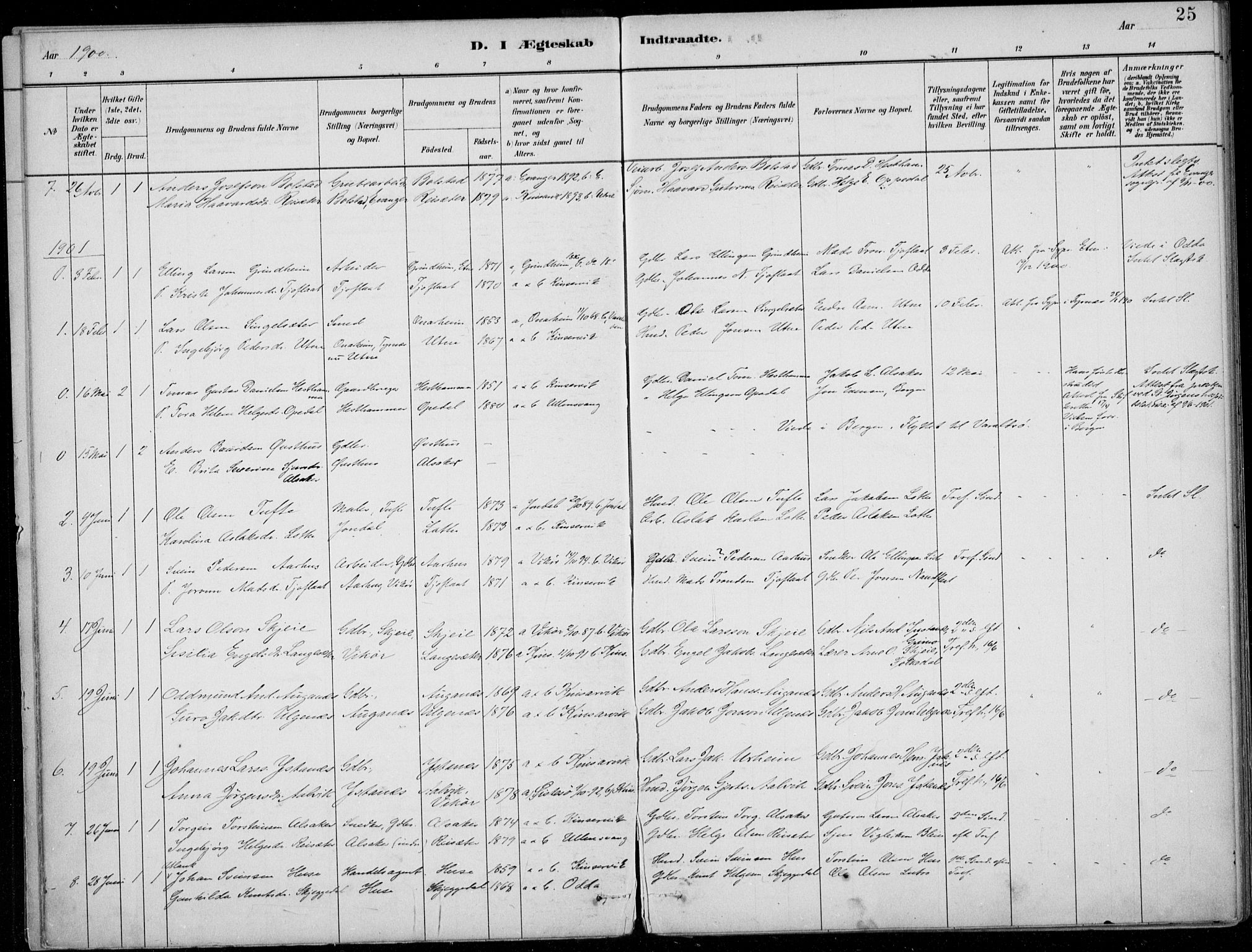Ullensvang sokneprestembete, SAB/A-78701/H/Haa: Parish register (official) no. E  3, 1883-1916, p. 25