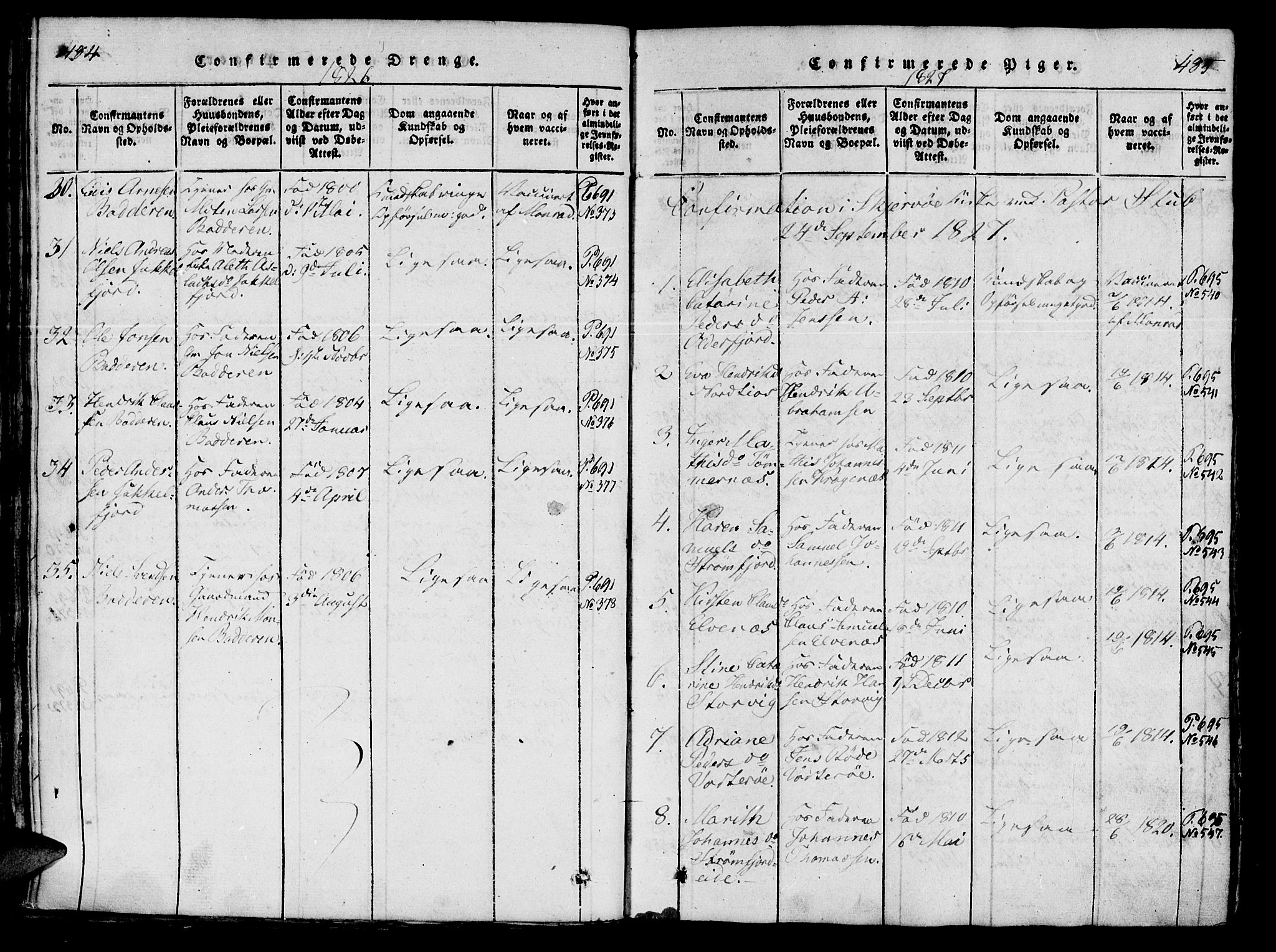 Skjervøy sokneprestkontor, SATØ/S-1300/H/Ha/Haa/L0004kirke: Parish register (official) no. 4, 1820-1838, p. 484-485
