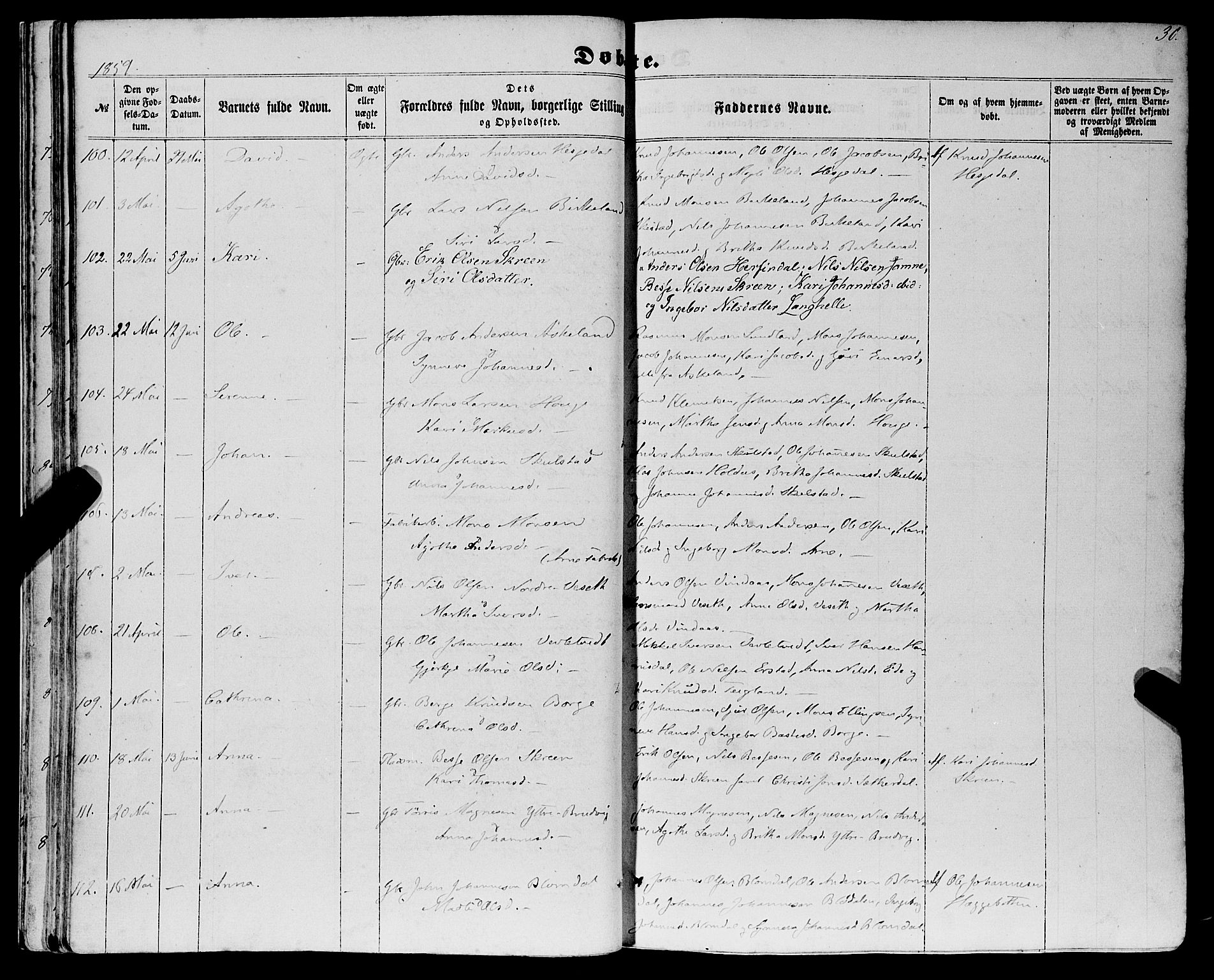 Haus sokneprestembete, AV/SAB-A-75601/H/Haa: Parish register (official) no. A 17, 1858-1870, p. 30