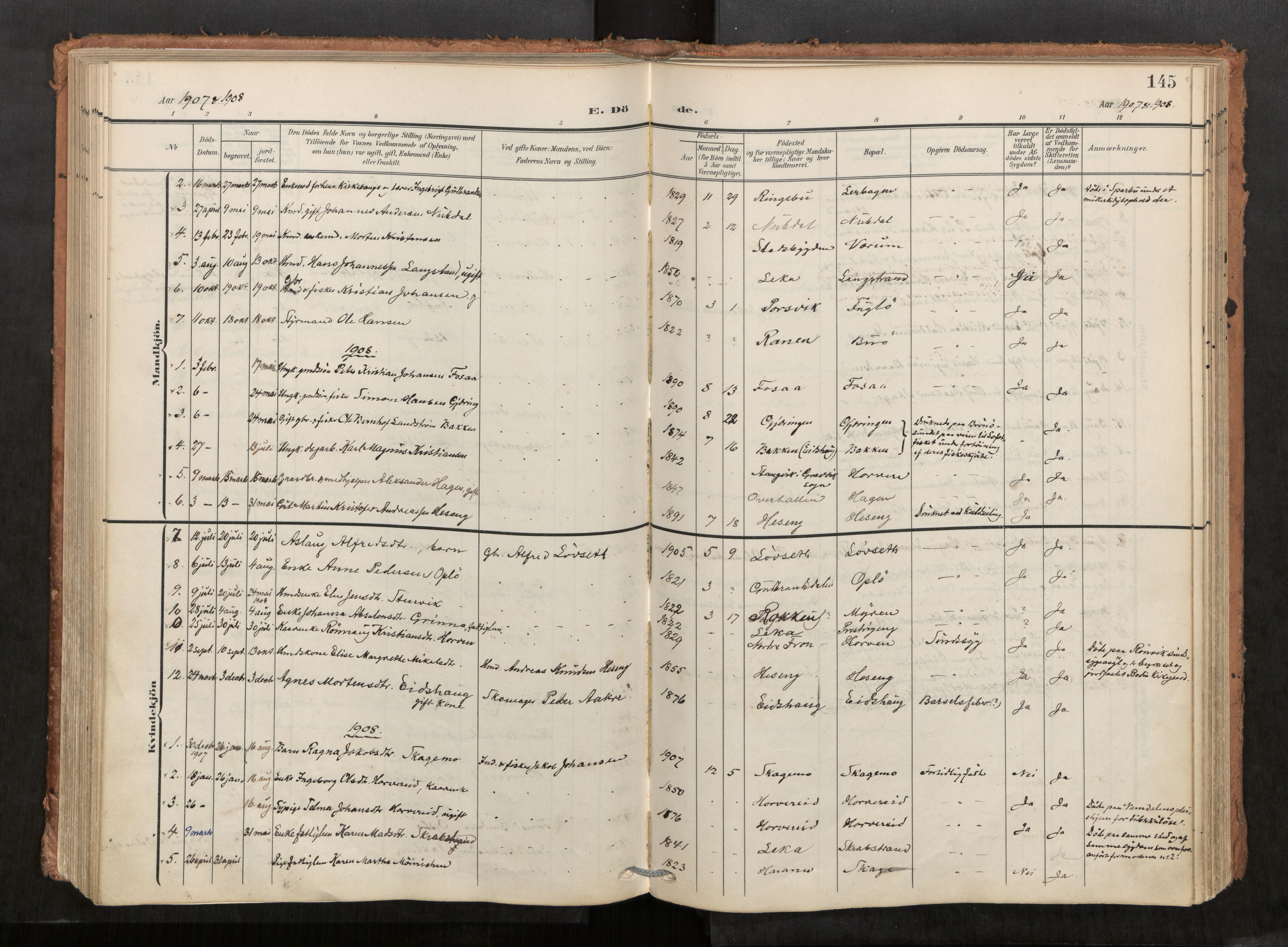 Kolvereid sokneprestkontor, SAT/A-1171/H/Ha/Haa/L0001: Parish register (official) no. 1, 1903-1922, p. 145