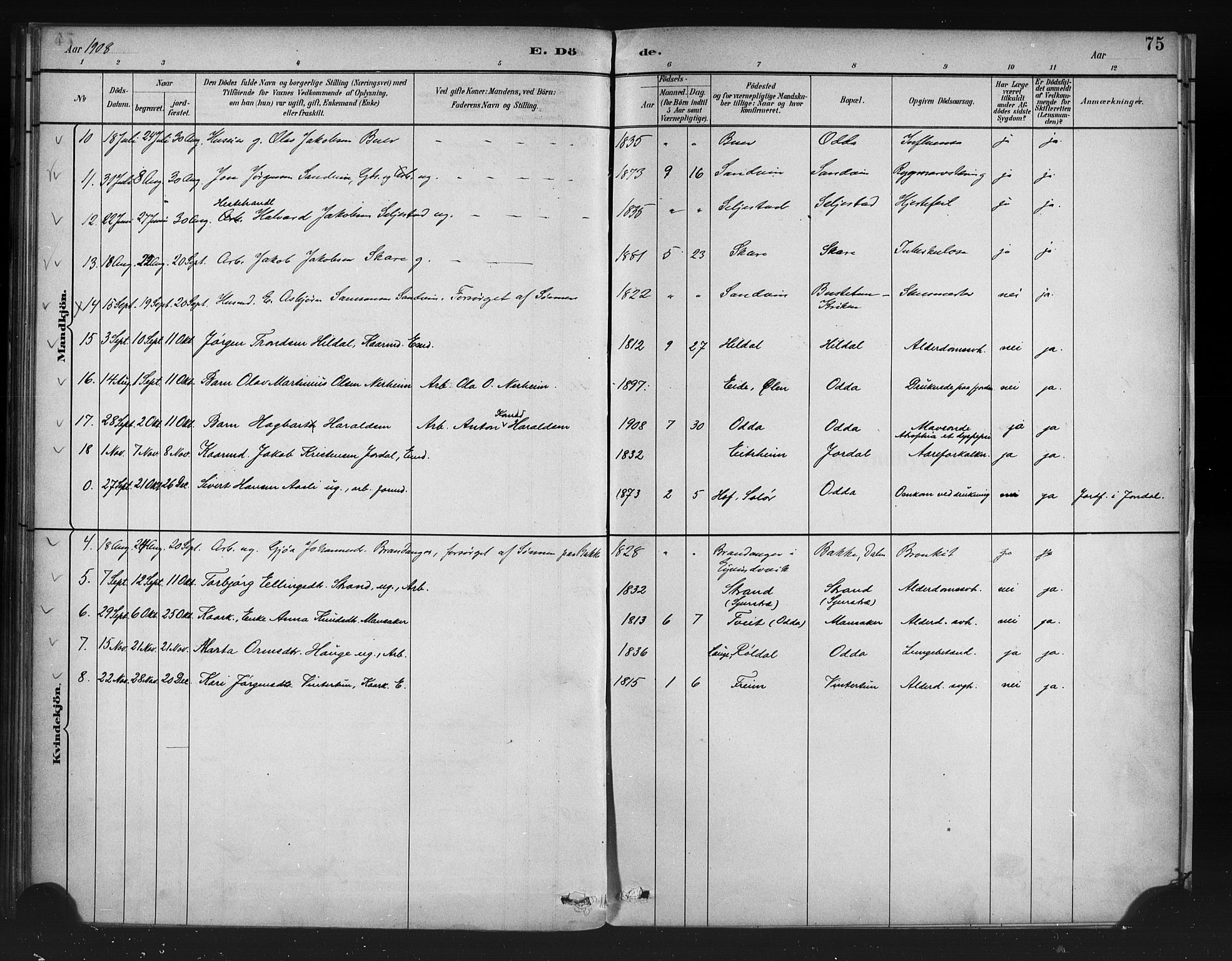 Odda Sokneprestembete, AV/SAB-A-77201/H/Haa: Parish register (official) no. A 1, 1883-1919, p. 75