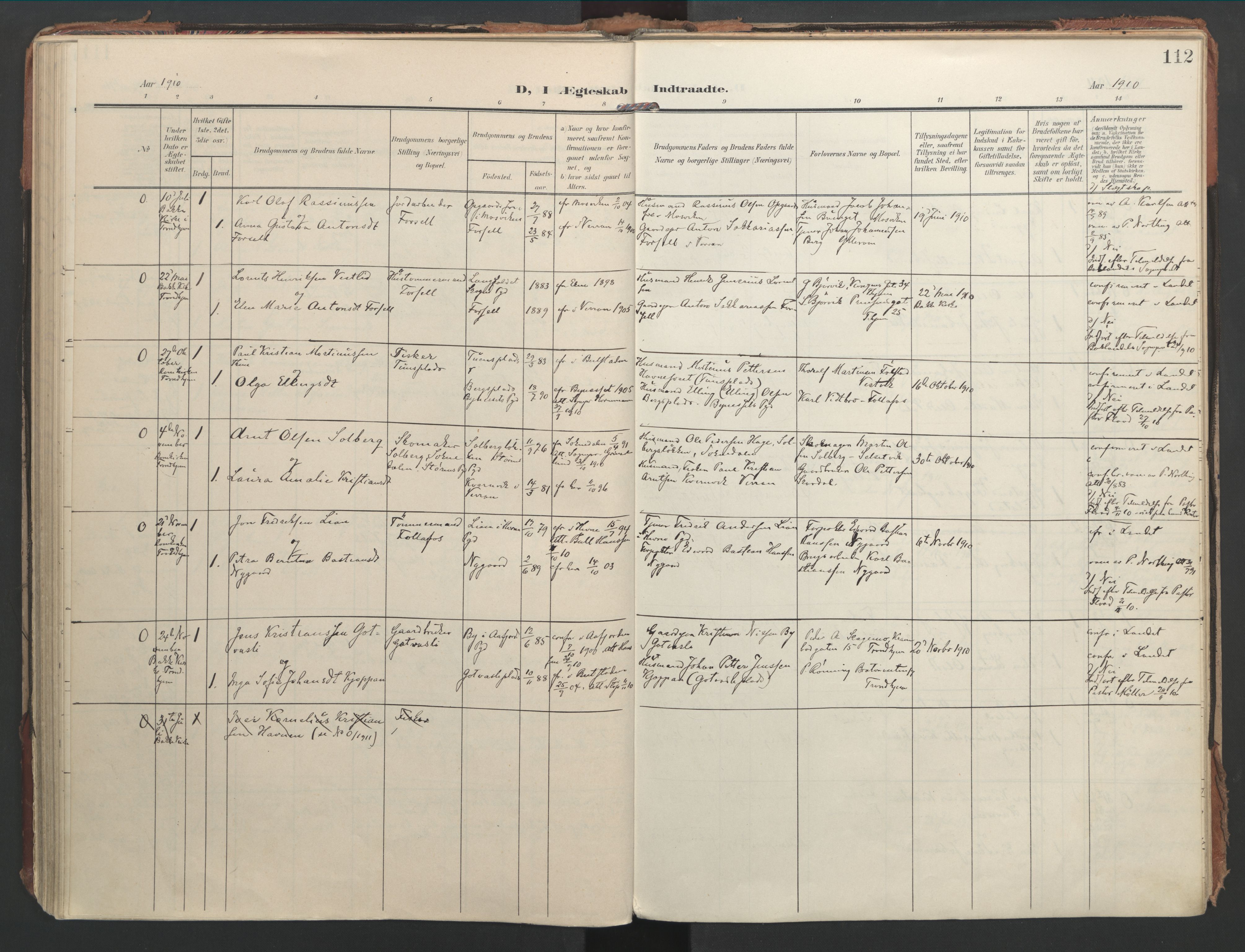 Ministerialprotokoller, klokkerbøker og fødselsregistre - Nord-Trøndelag, SAT/A-1458/744/L0421: Parish register (official) no. 744A05, 1905-1930, p. 112