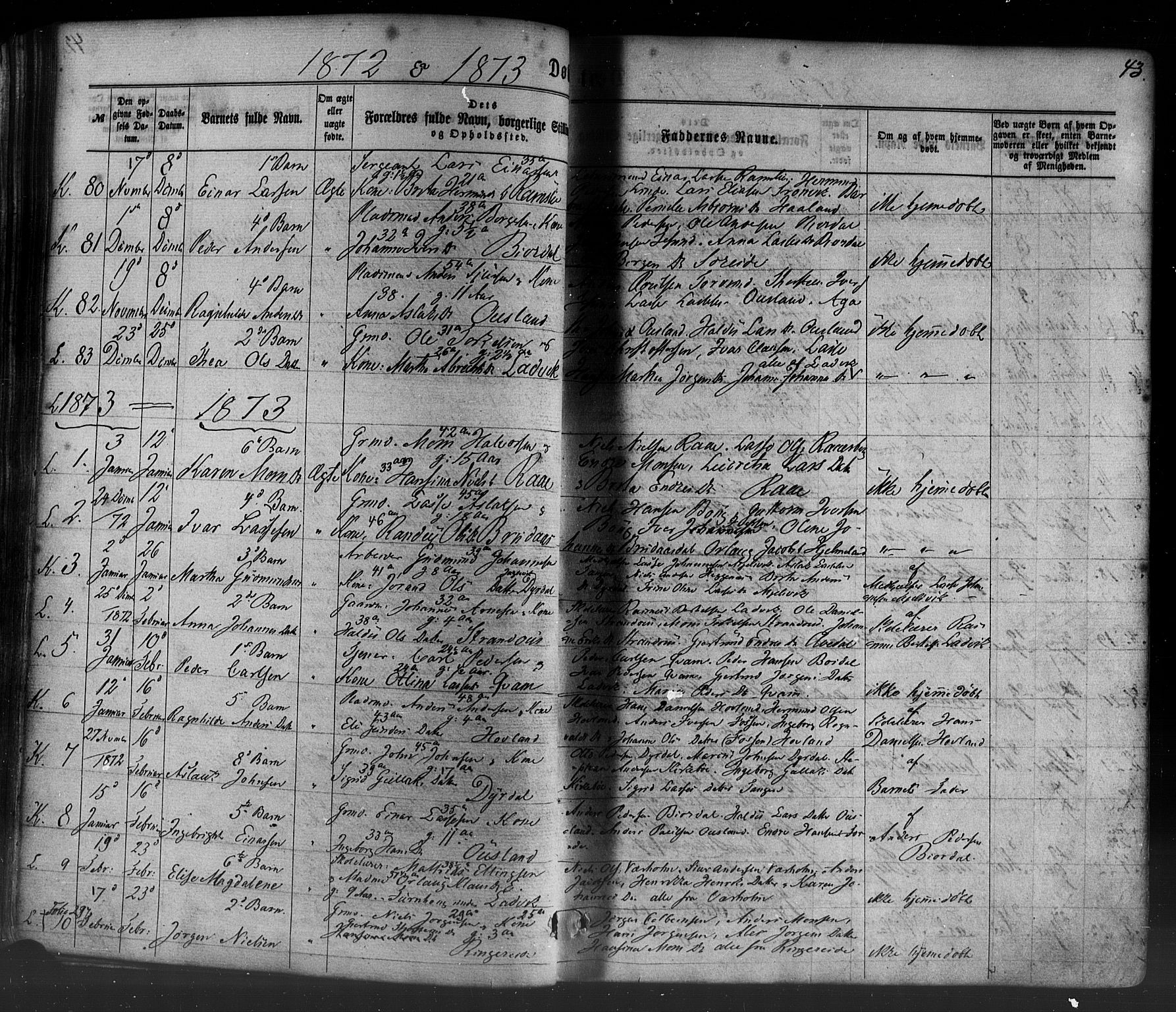 Lavik sokneprestembete, AV/SAB-A-80901: Parish register (official) no. A 4, 1864-1881, p. 43