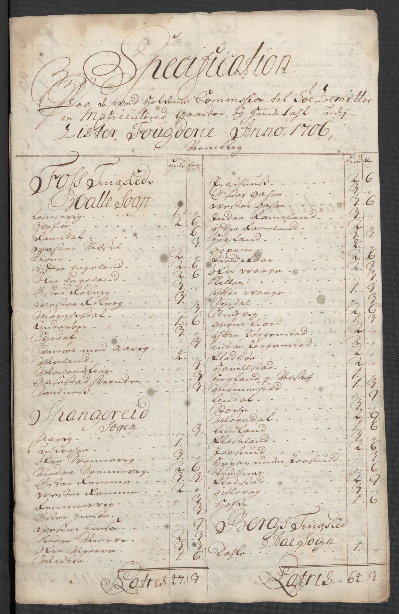 Rentekammeret inntil 1814, Reviderte regnskaper, Fogderegnskap, RA/EA-4092/R43/L2552: Fogderegnskap Lista og Mandal, 1705-1709, p. 193