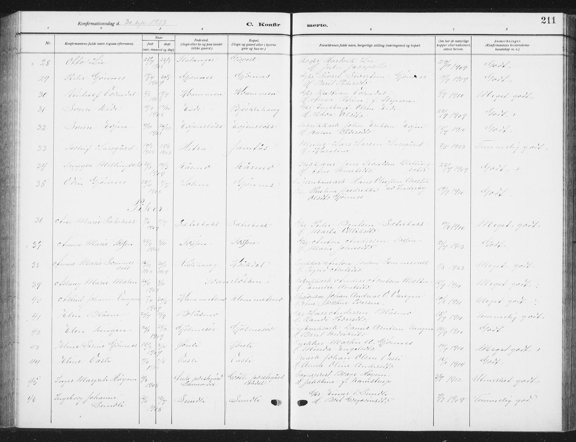 Ministerialprotokoller, klokkerbøker og fødselsregistre - Sør-Trøndelag, SAT/A-1456/668/L0820: Parish register (copy) no. 668C09, 1912-1936, p. 211