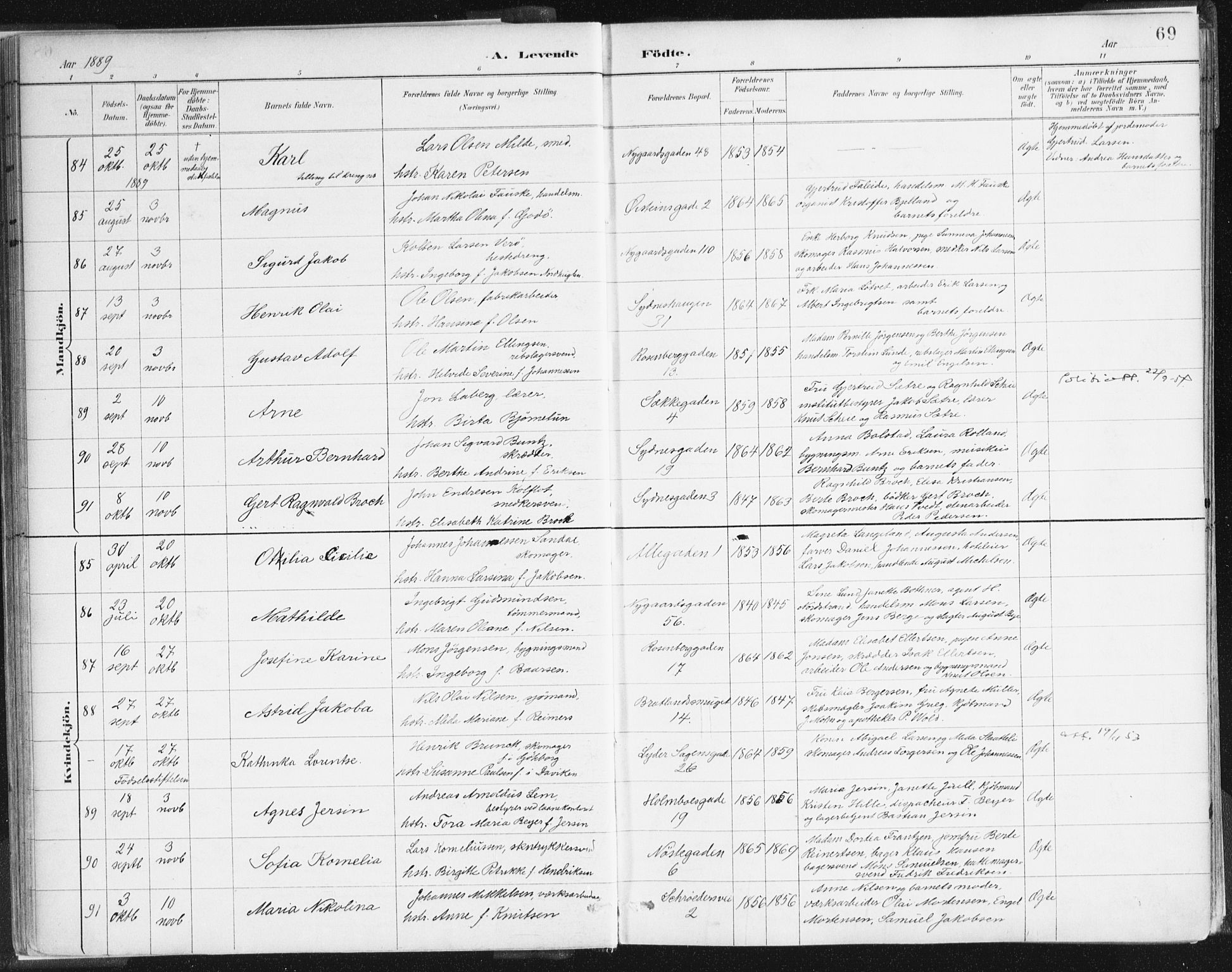 Johanneskirken sokneprestembete, SAB/A-76001/H/Haa/L0001: Parish register (official) no. A 1, 1885-1900, p. 69