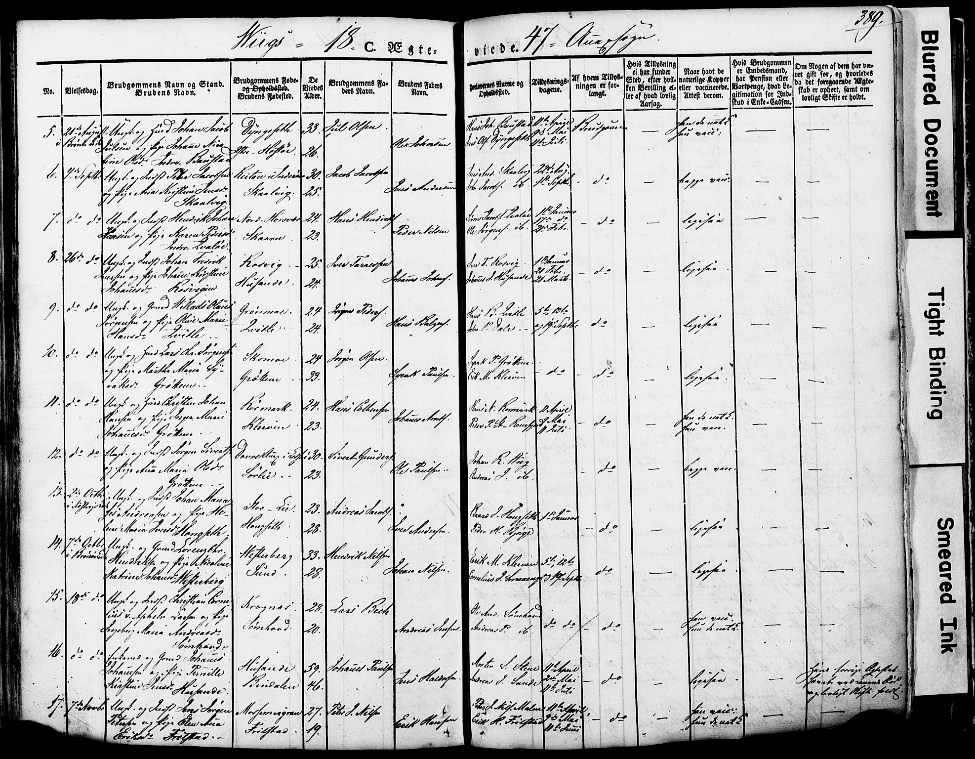 Ministerialprotokoller, klokkerbøker og fødselsregistre - Nordland, AV/SAT-A-1459/812/L0176: Parish register (official) no. 812A05, 1834-1874, p. 389