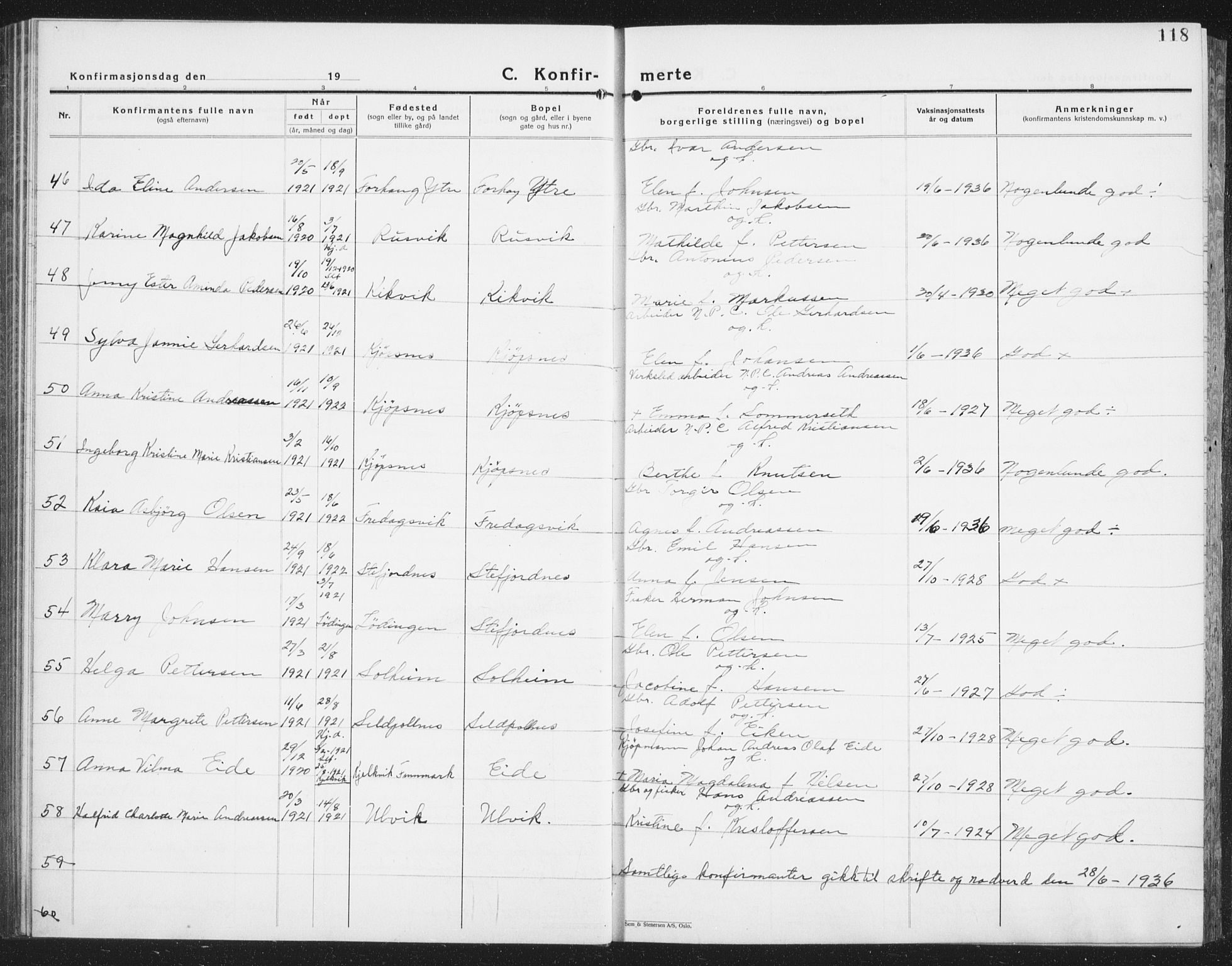 Ministerialprotokoller, klokkerbøker og fødselsregistre - Nordland, AV/SAT-A-1459/861/L0879: Parish register (copy) no. 861C05, 1926-1939, p. 118