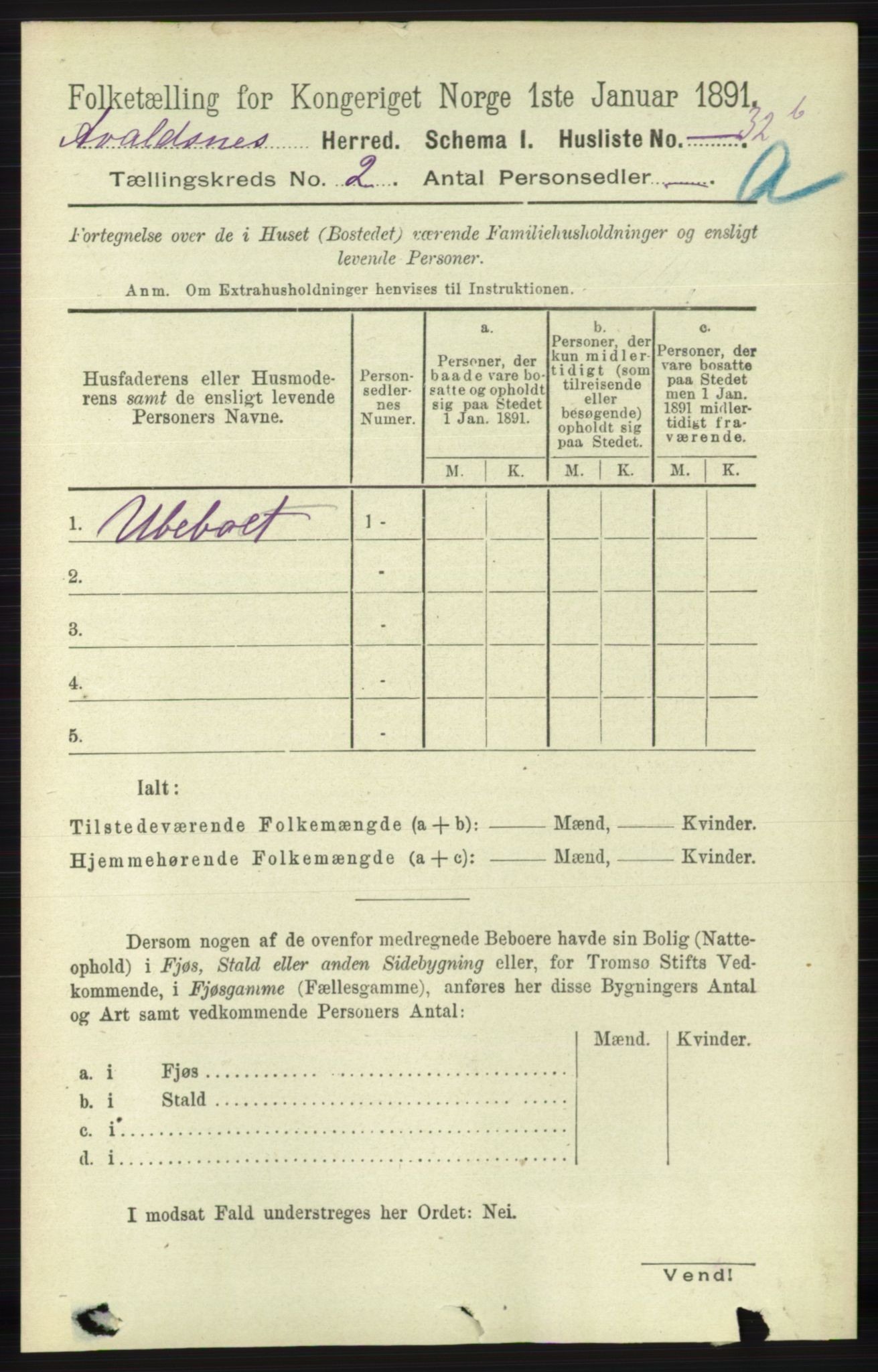 RA, 1891 census for 1147 Avaldsnes, 1891, p. 828